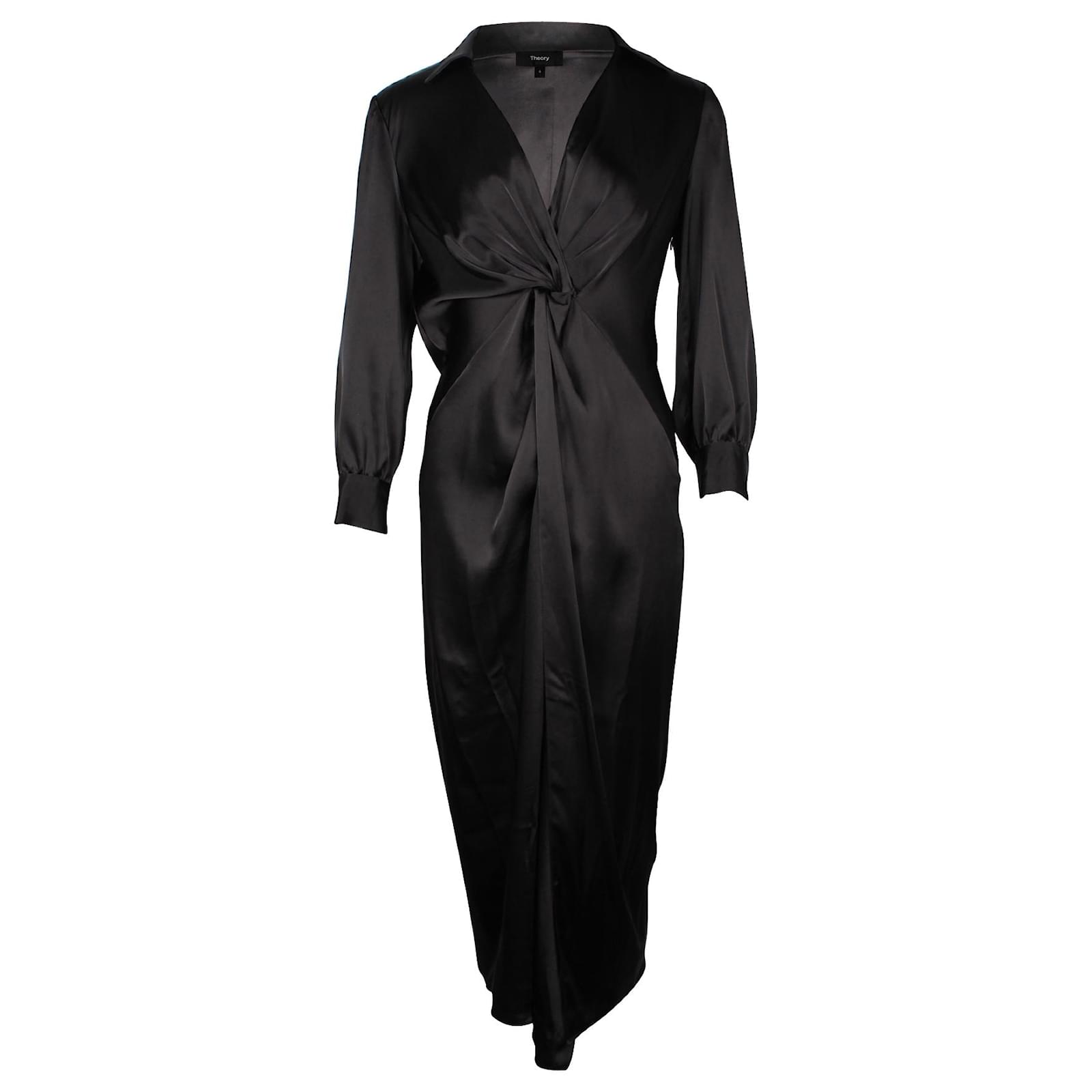 Theory Front Twist Long Sleeve Midi Dress in Black Triacetate (Sold) - Joli  Closet