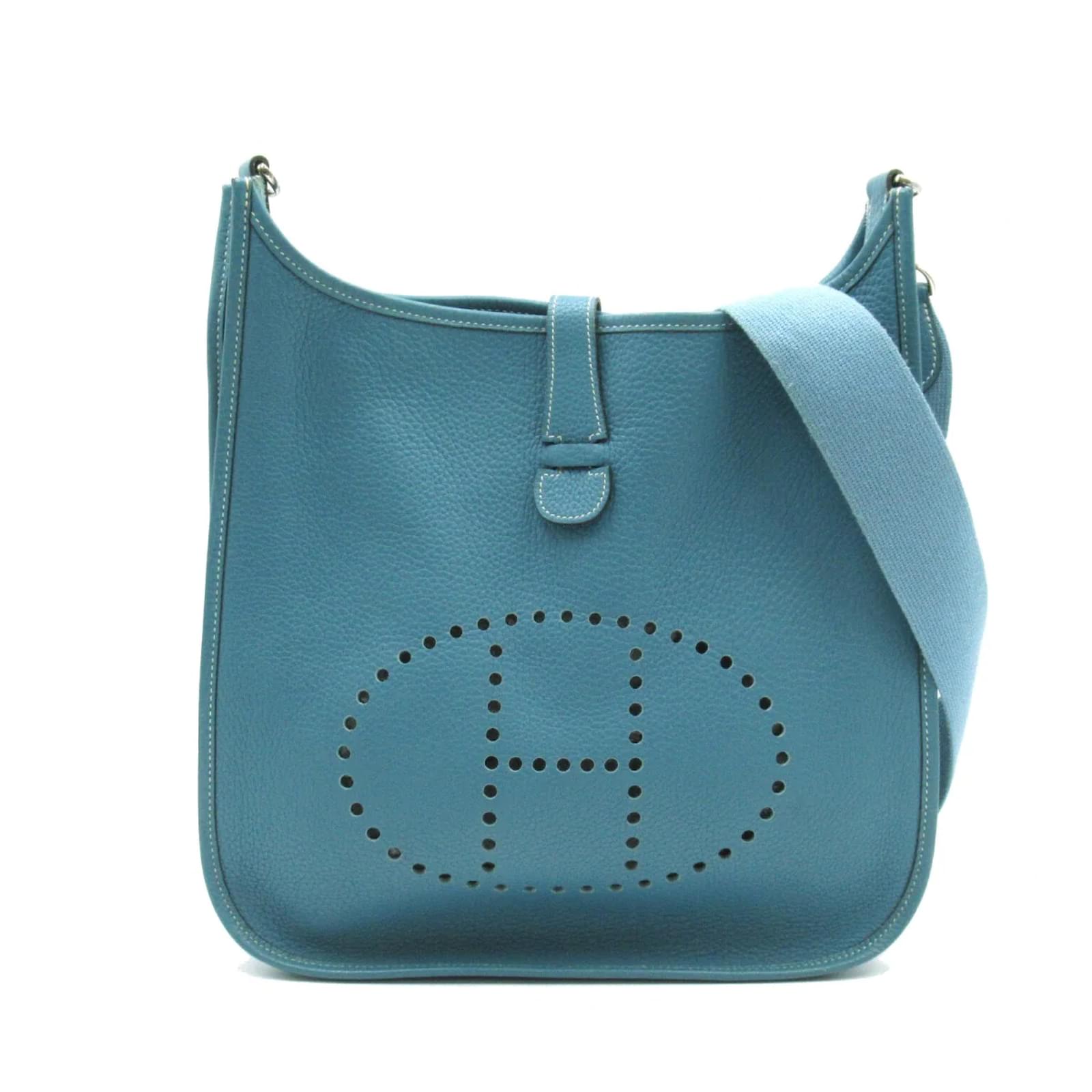 Hermès Clemence Evelyne II GM Blue Leather Pony-style calfskin ref ...