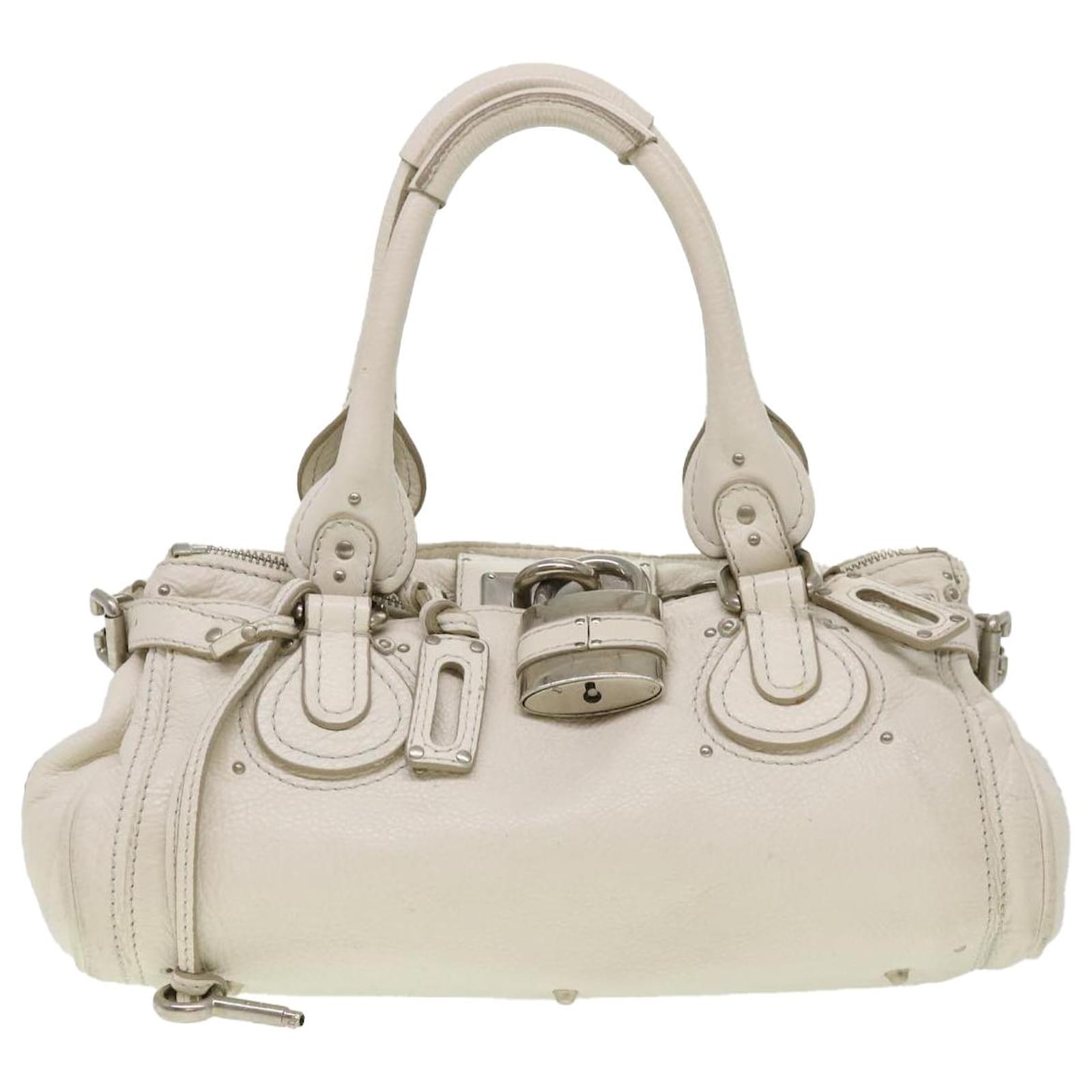 Chloé パディントン ホワイト Chloe Paddington White Leather Handbag with Padlock & Studs