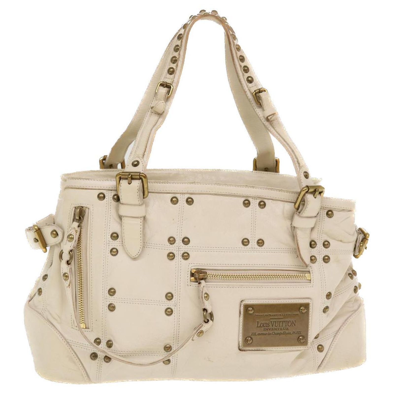 LOUIS VUITTON Rivet Ecru Handtasche Leder Weiß M95345 LV Auth 