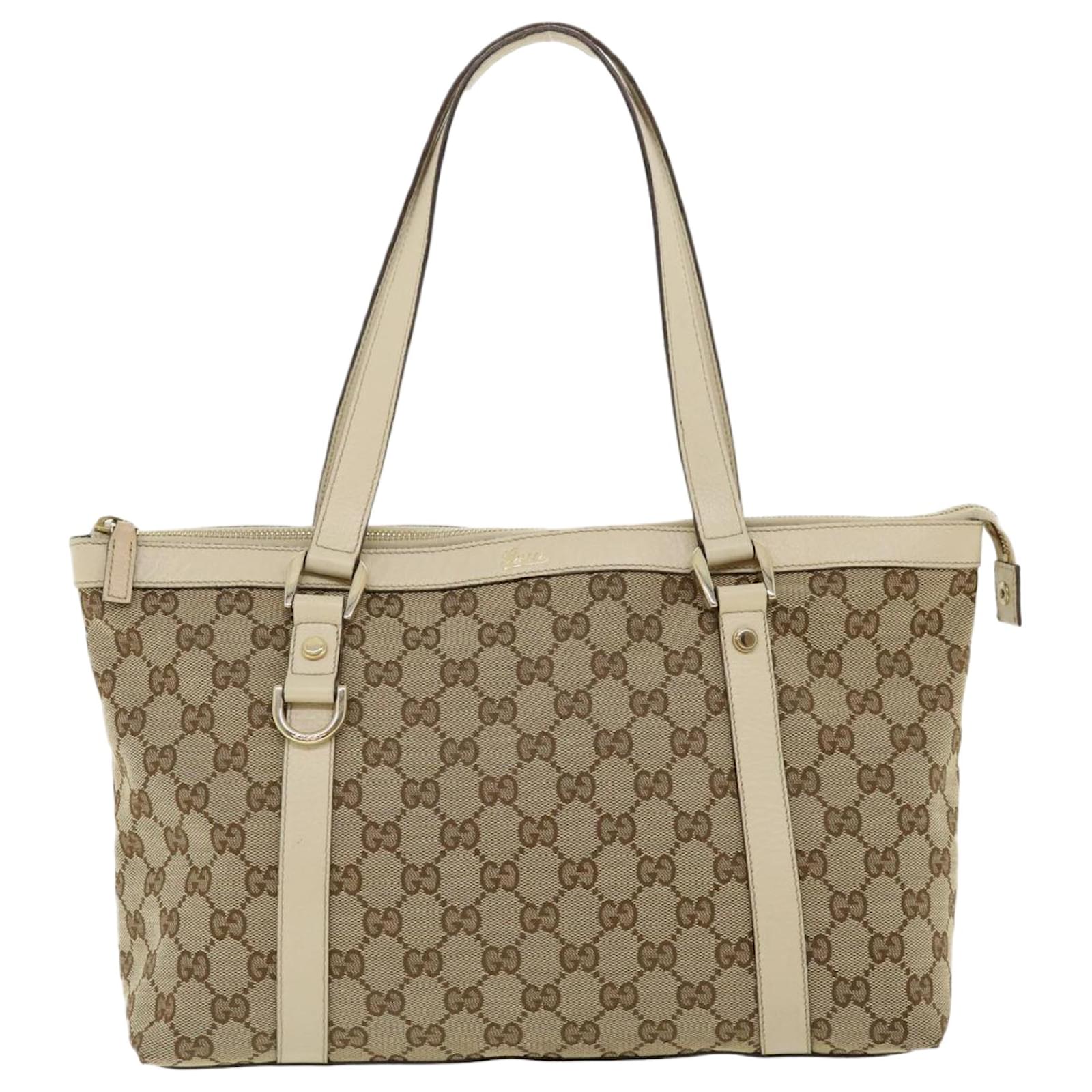 Gucci GG Abbey Beige Supreme Canvas Tote Bag White Leather Cloth