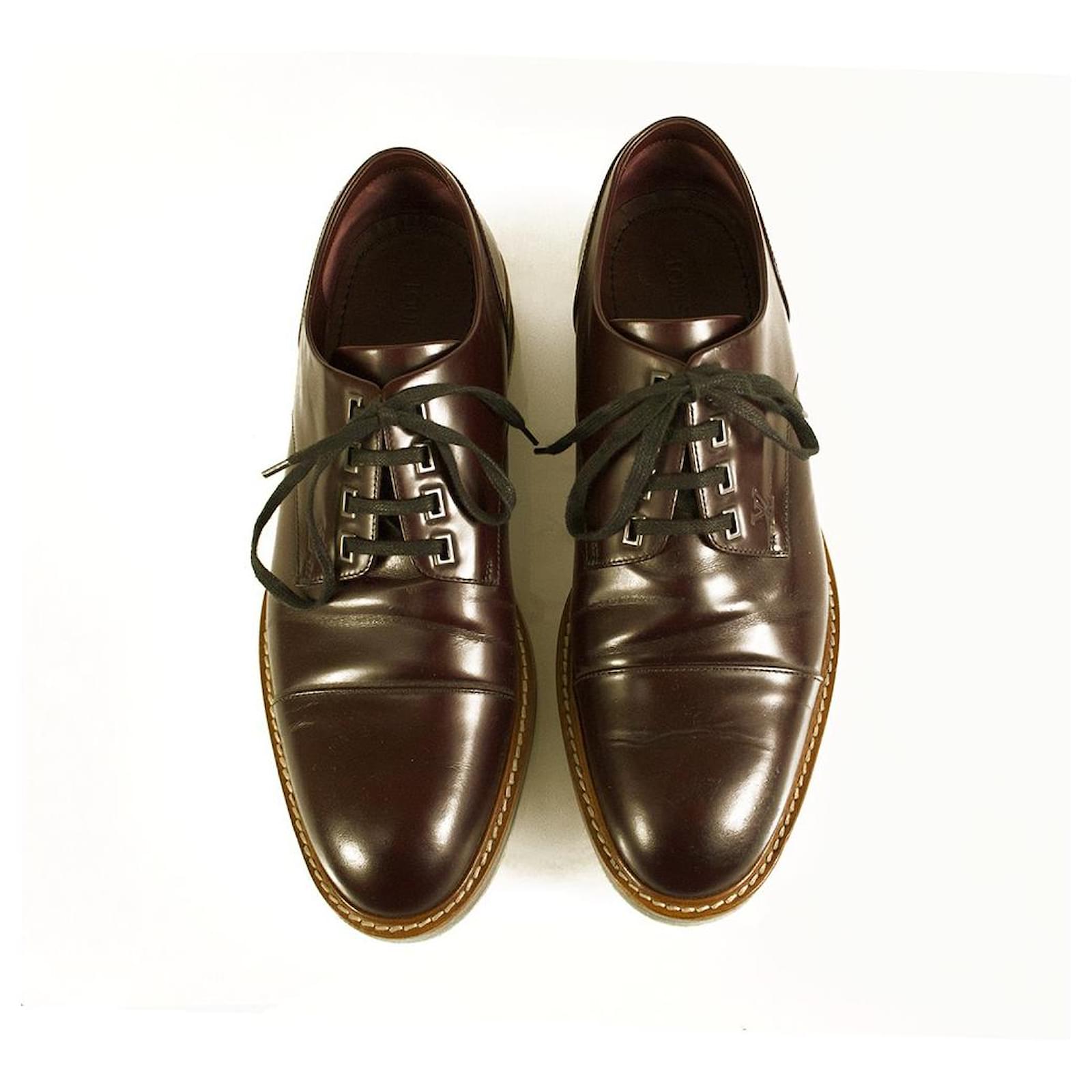 Louis Vuitton LV Dress Shoes Oxford Derby Leather Brown Men's Size