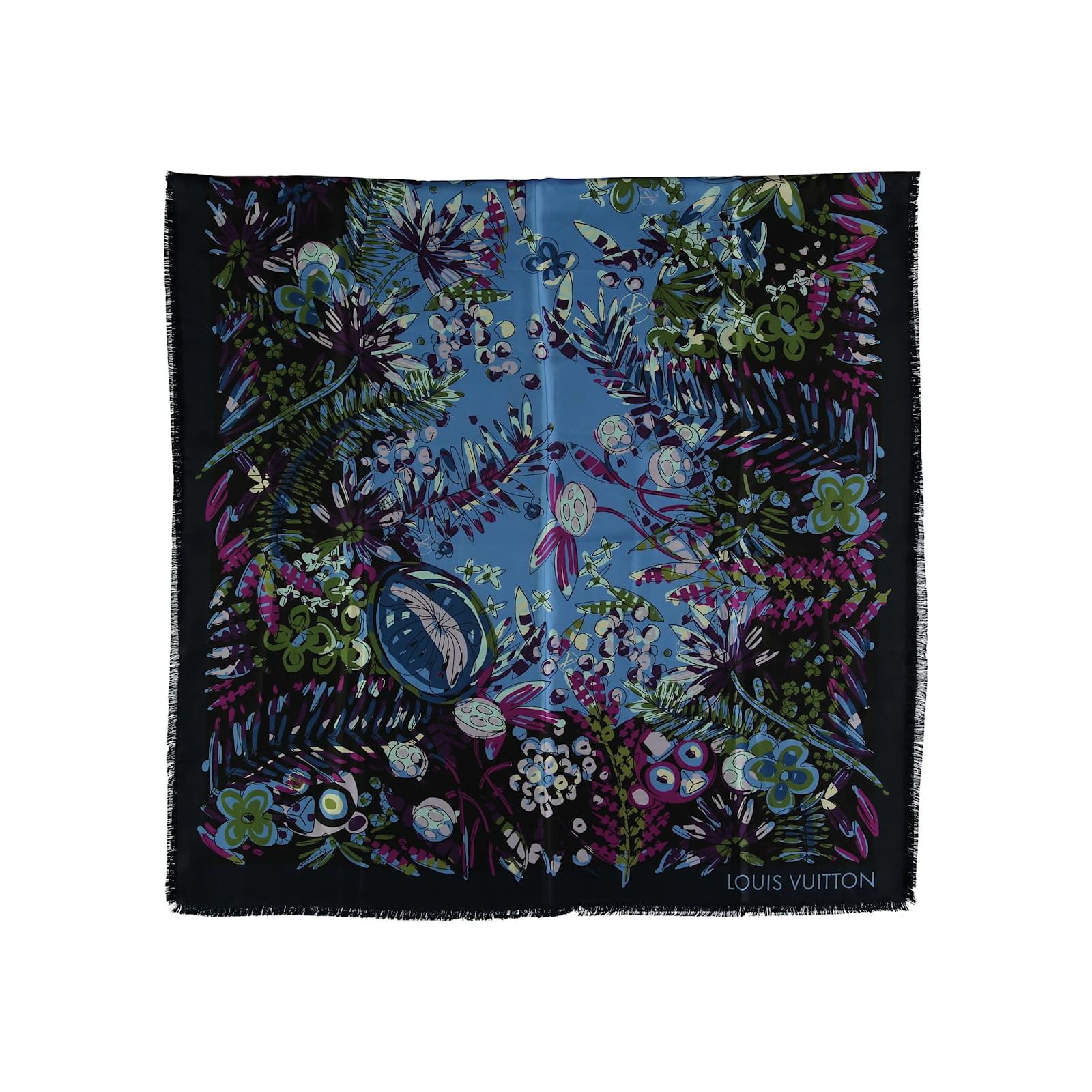 Louis Vuitton Garden Monogram-print Silk And Wool-blend Scarf in Blue