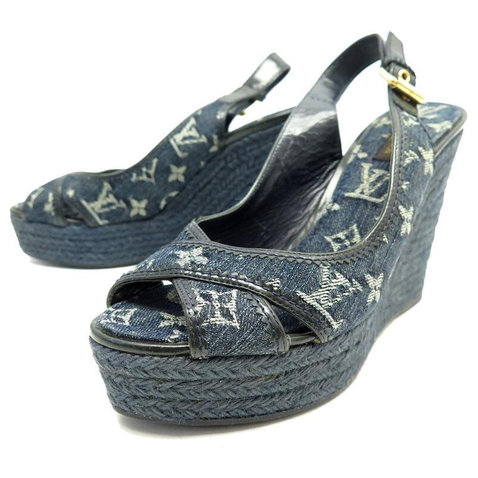 Louis Vuitton Blue Denim Platform Sandals
