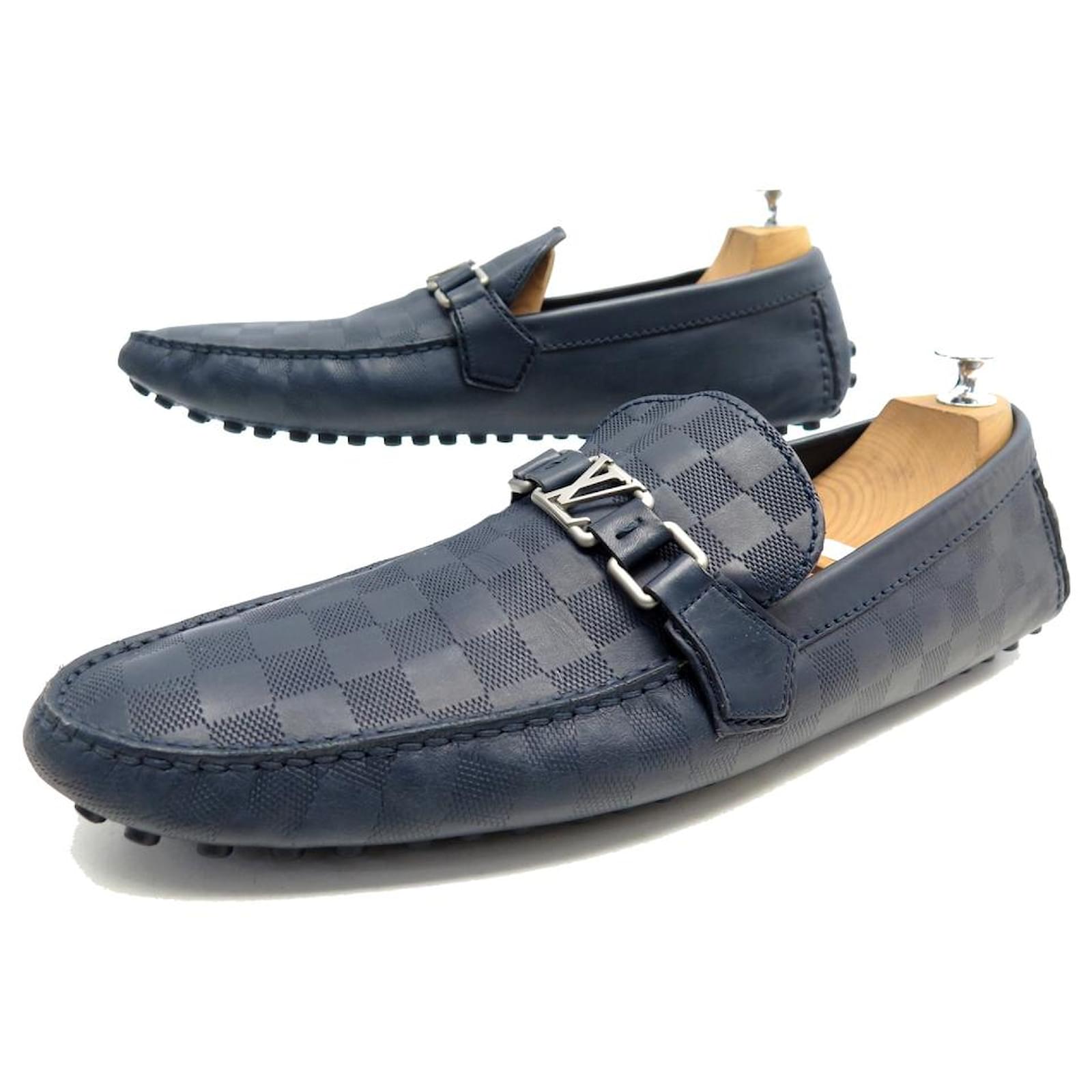 LOUIS VUITTON SHOES HOCKENHEIM MOCCASIN 13 47 CHECKERBOARD LOAFER SHOES  Navy blue Leather ref.875178 - Joli Closet