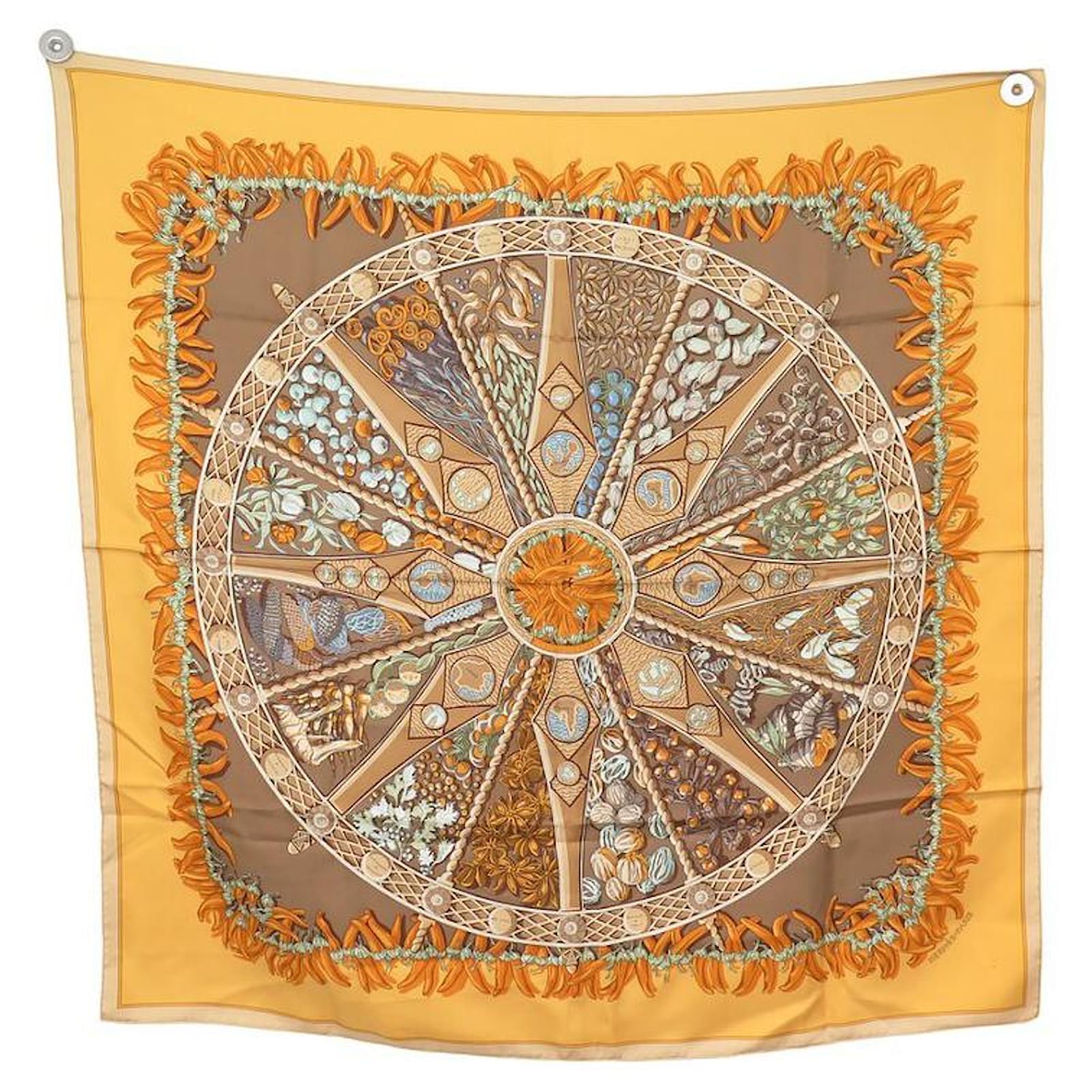 Hermès HERMES SCARF IN THE LAND OF SPICES IN YELLOW SILK SCARF ref ...