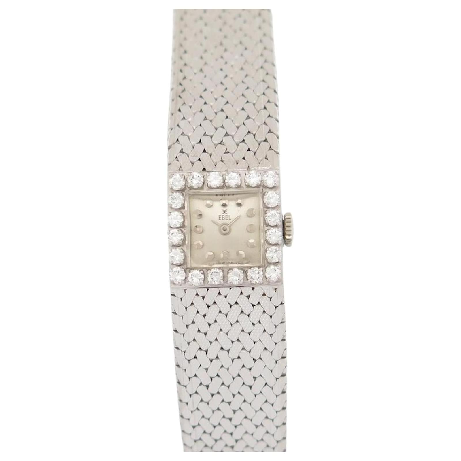 VINTAGE MONTRE EBEL CARRE EN OR BLANC 18K ET DIAMANTS 0.4CT MECANIQUE GOLD WATCH