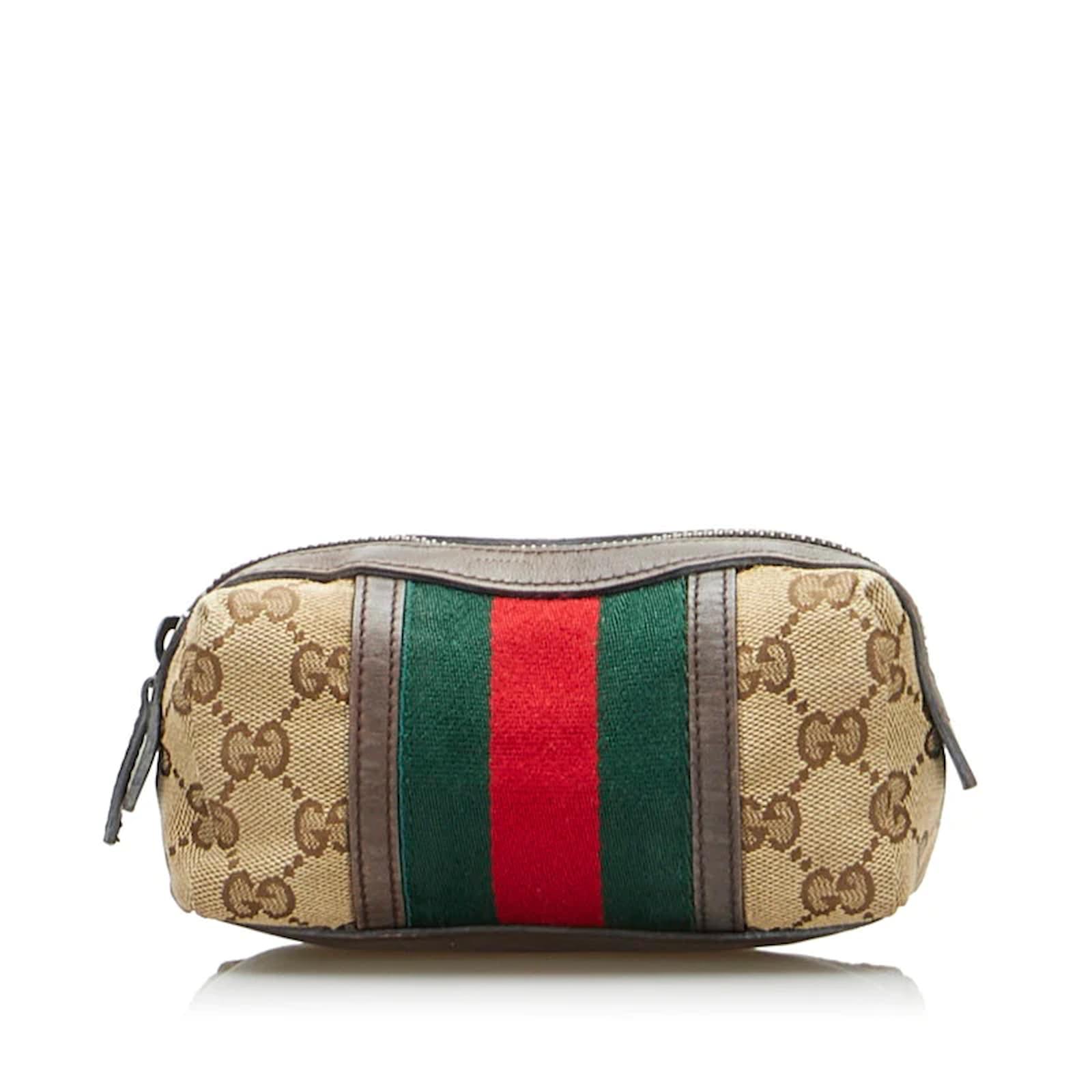 GUCCI GG柄 ポーチ 256639 グッチ ポーチ カーキ ベージュ GGウェビング 256639 美品