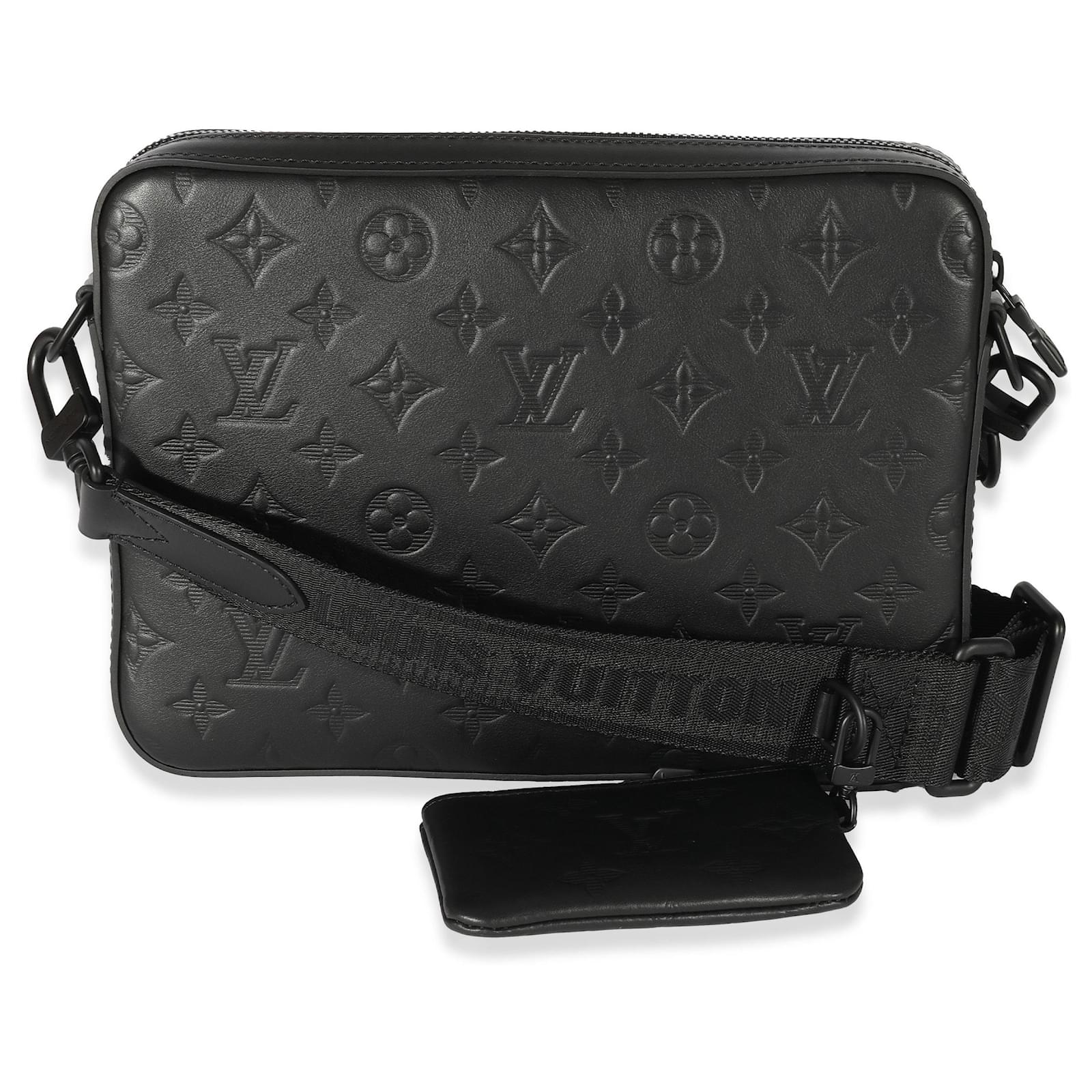 LOUIS VUITTON Duo Messenger Shadow Leather Crossbody Bag Black - 10% O