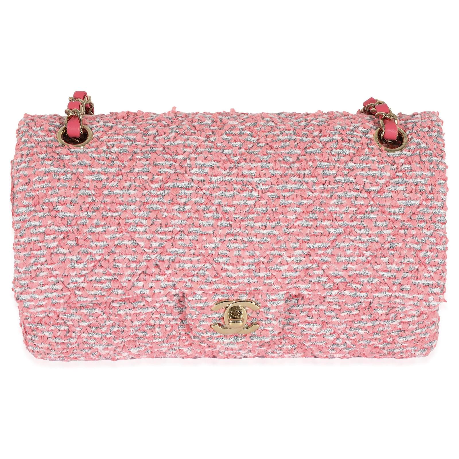 Chanel Pink Tweed Medium Classic Double Flap Bag