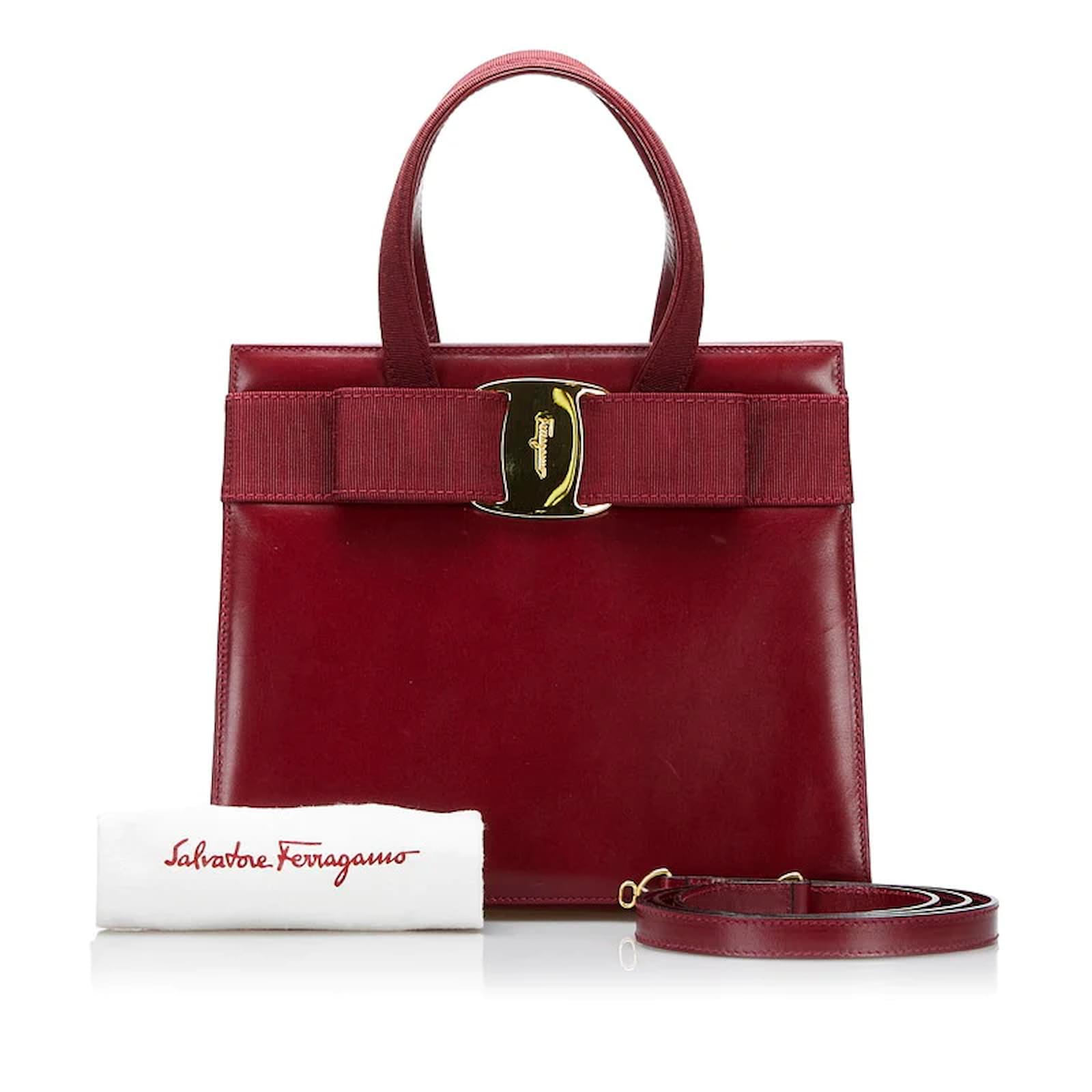 Salvatore Ferragamo Vara Two-Way Handbag BA214178 Red Leather Pony