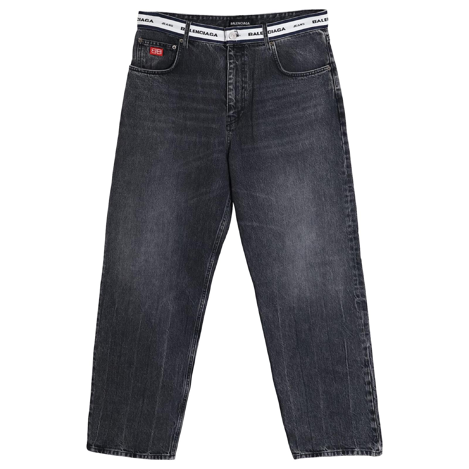 Balenciaga Logo Waistband Straight-Leg Jeans In Black Cotton ref.876606 -  Joli Closet