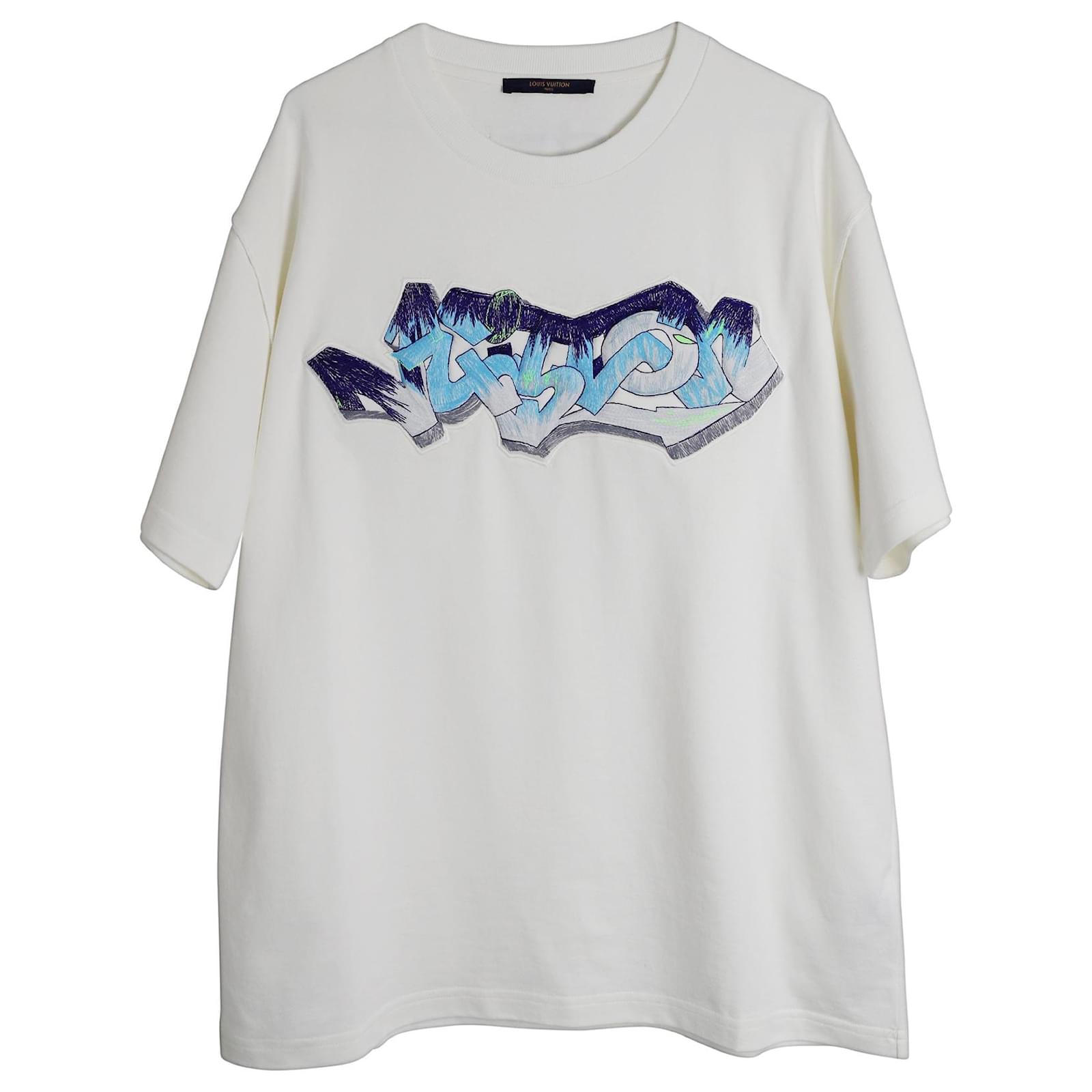 Twist Louis Vuitton 3D LV Graffiti Embroidered T-Shirt in White