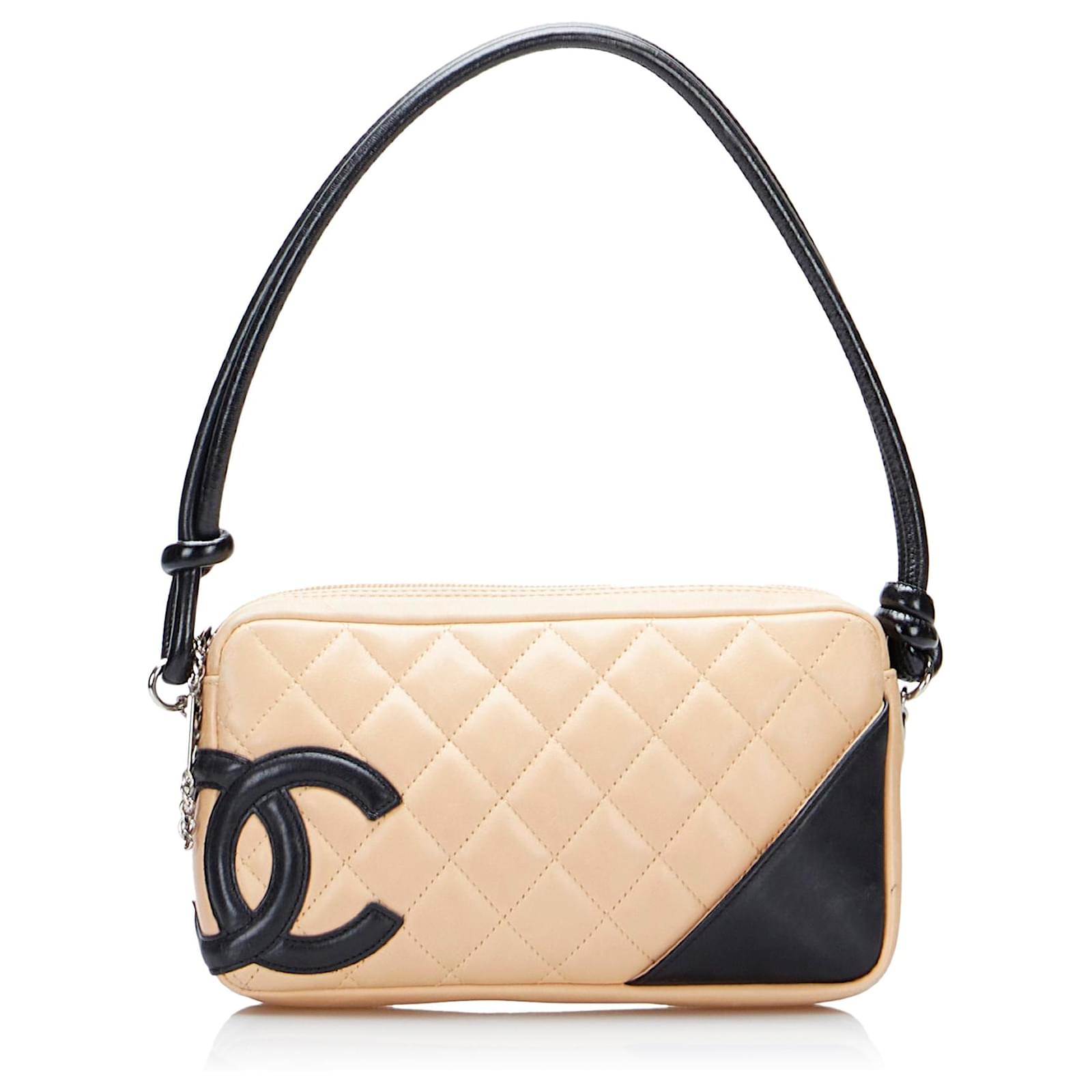 Chanel Cambon Line Pochette Brown Black Beige Leather ref.89754 - Joli  Closet