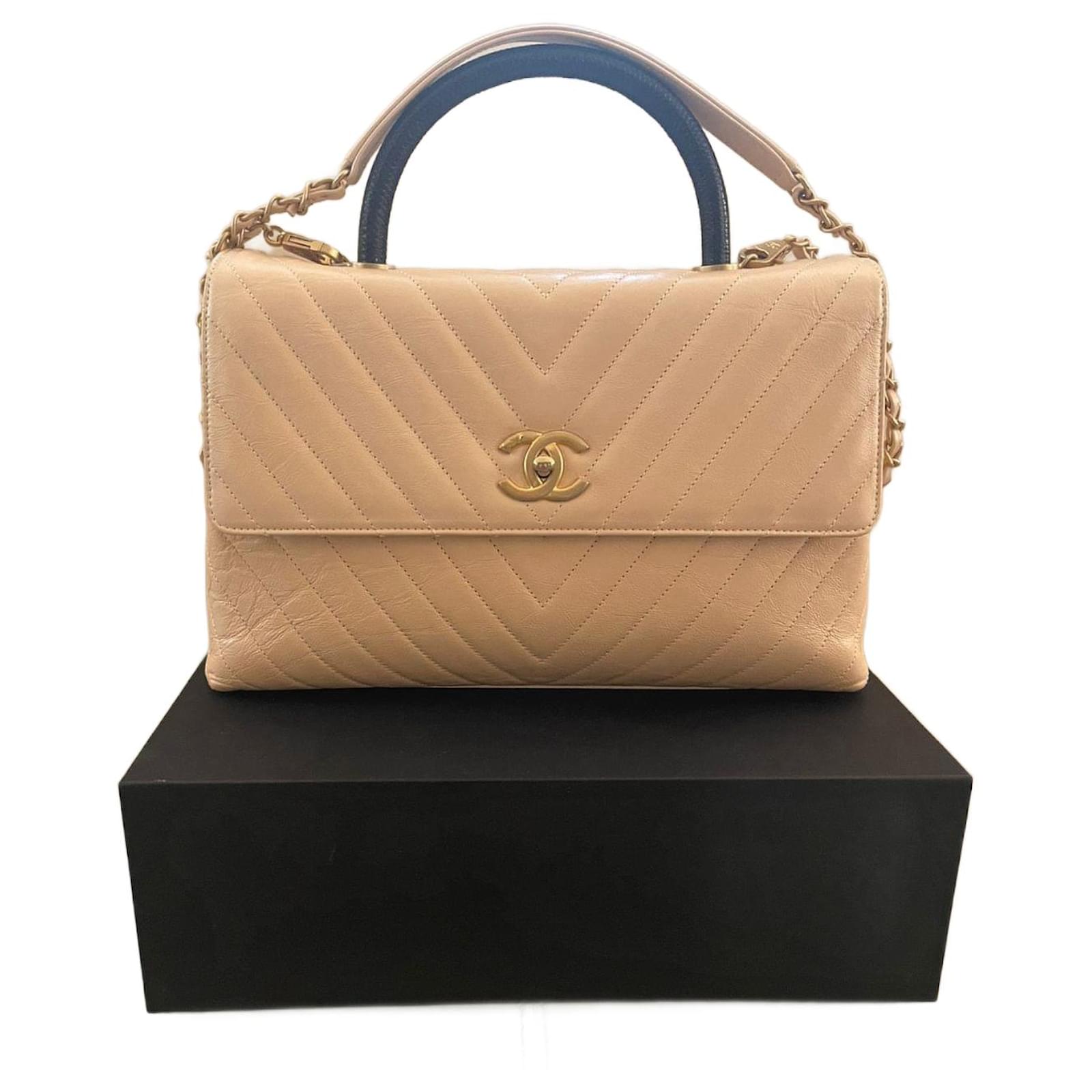 Chanel Chevron Coco Handle Shoulder Bag Blue Medium