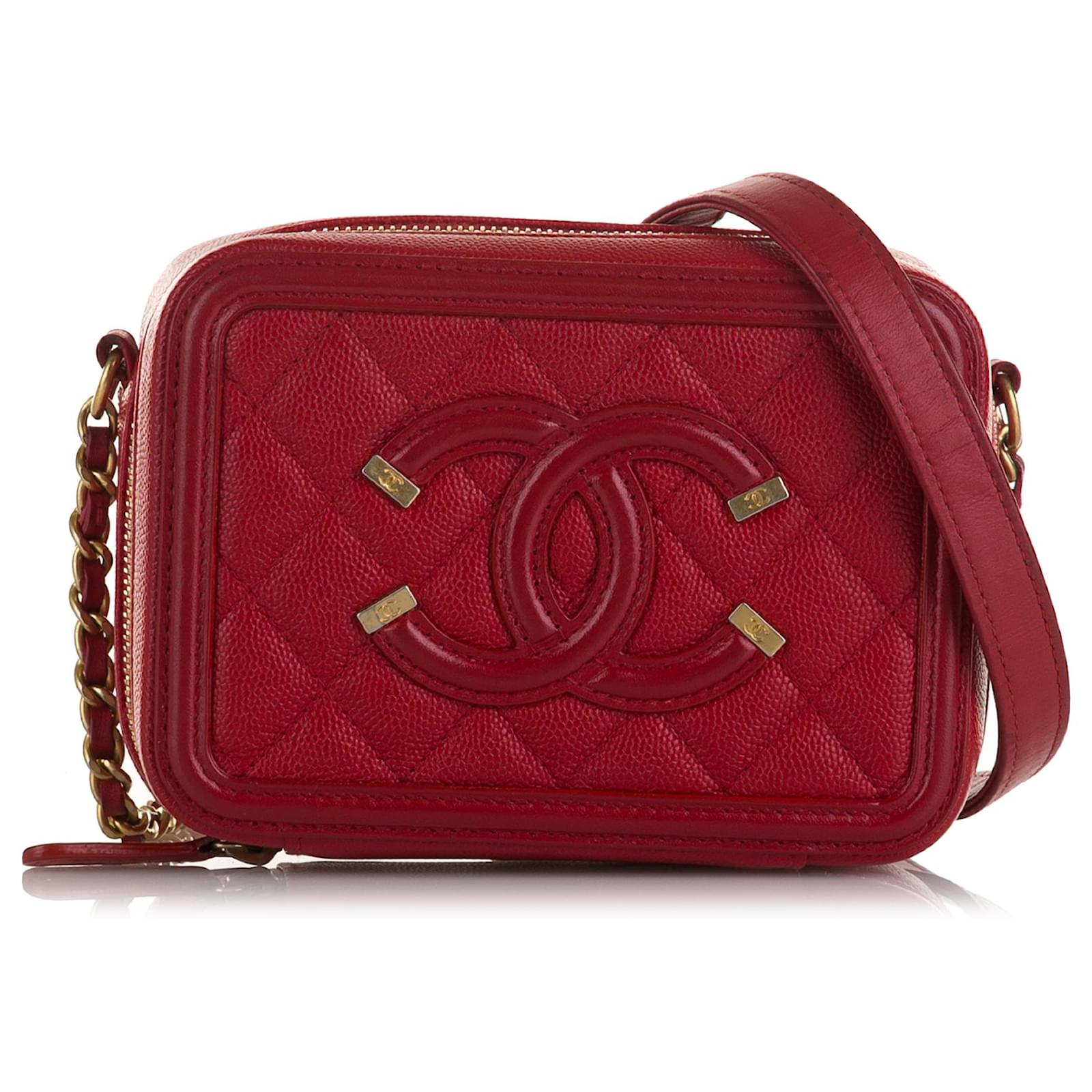 Chanel Red Quilted Caviar Leather Filigree Wallet Chanel