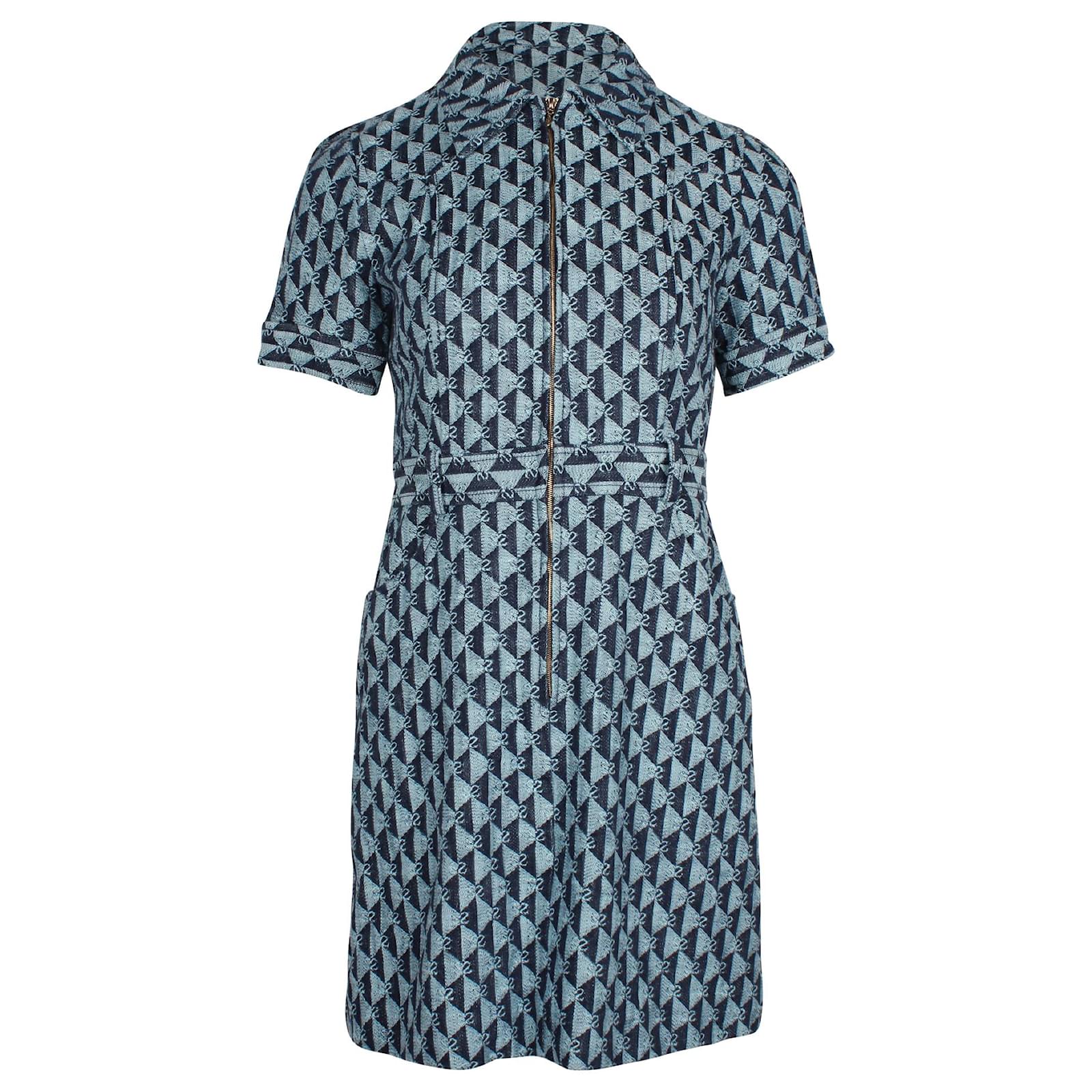 Sandro Monogram-Print Dress in Blue Cotton ref.JC878974 (Sold) - Joli Closet