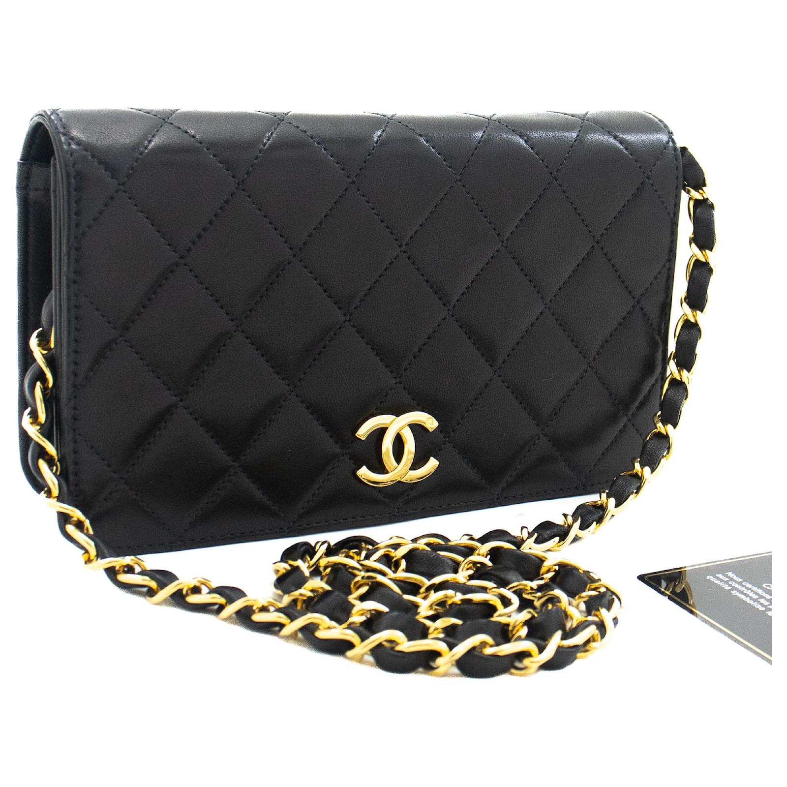 CHANEL Full Flap Chain Shoulder Bag Clutch Black Quilted Lambskin Leather  ref.879933 - Joli Closet