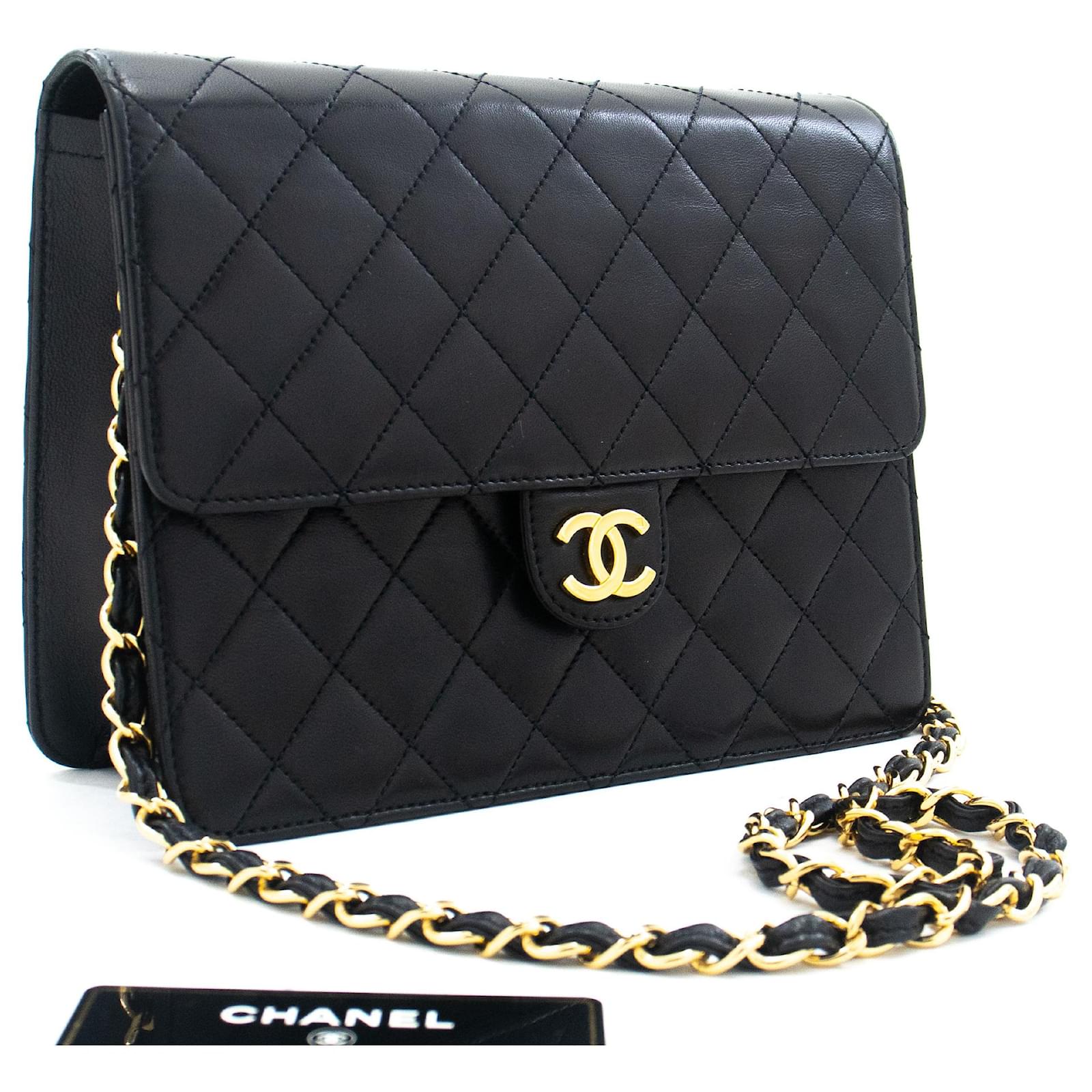 CHANEL Lambskin Quilted Small Clutch With Chain Black 1298099