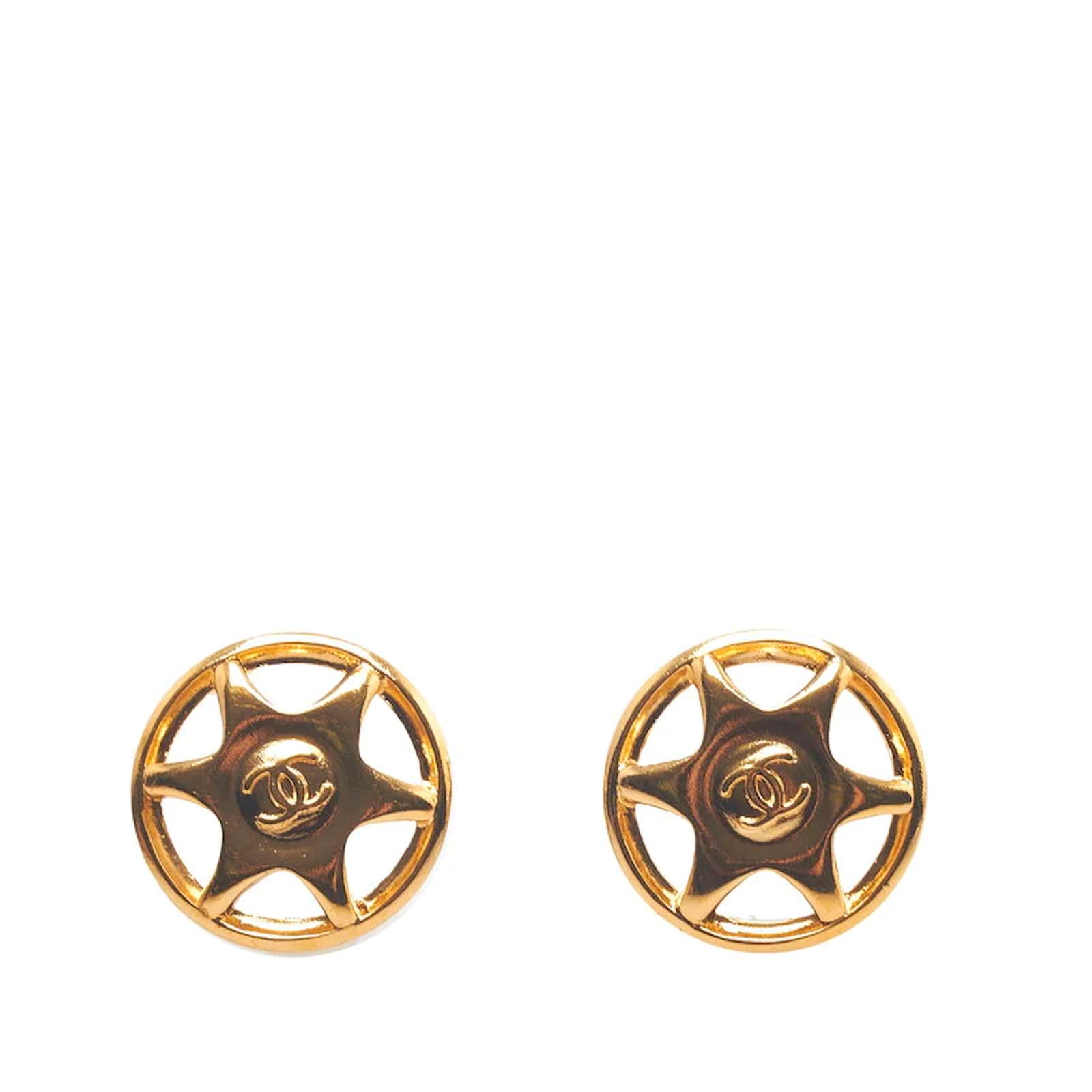 Chanel Gold CC Ivory Star Dangle Piercing Earrings - CharityStars