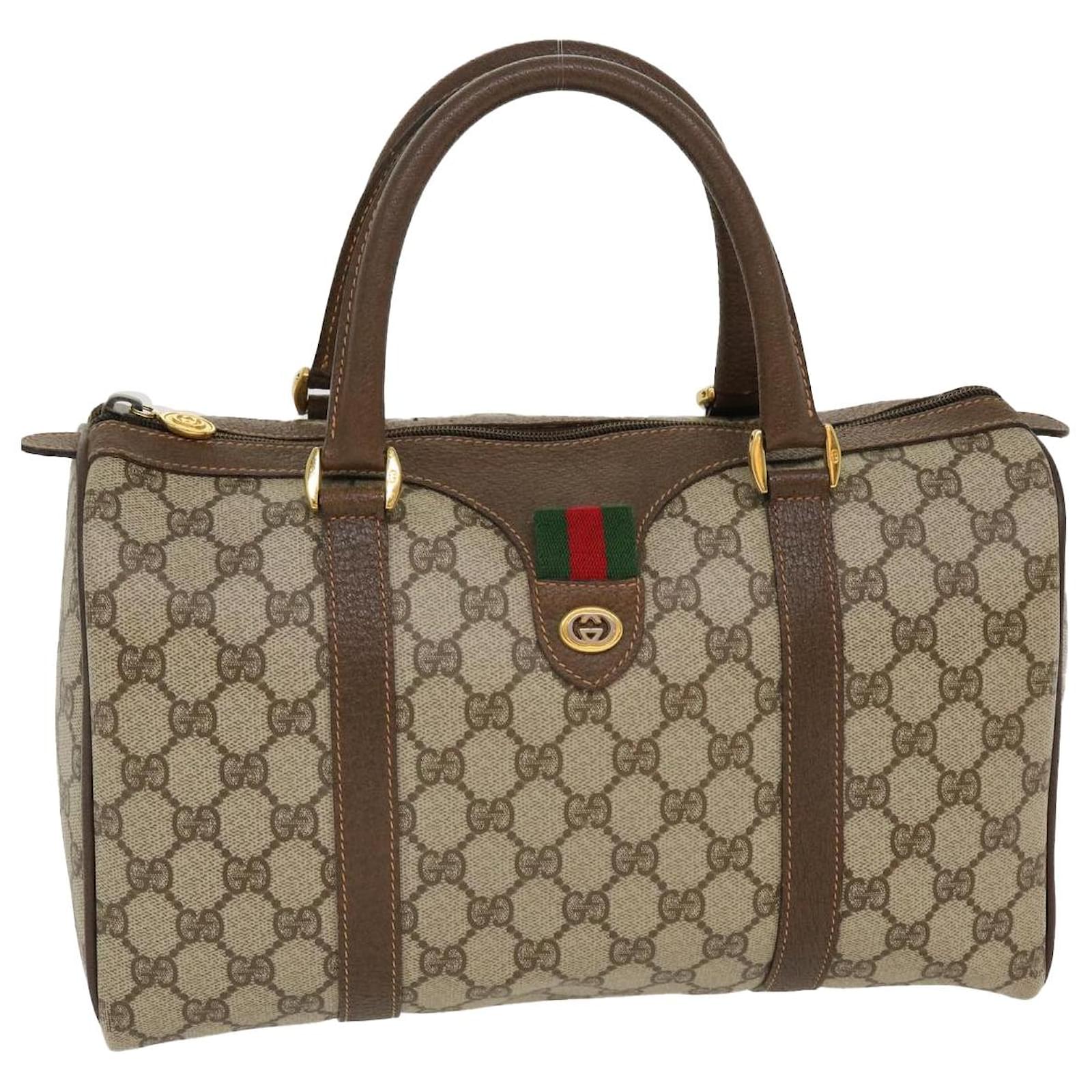 GUCCI GG Canvas Web Sherry Line Hand Bag PVC Leather Beige