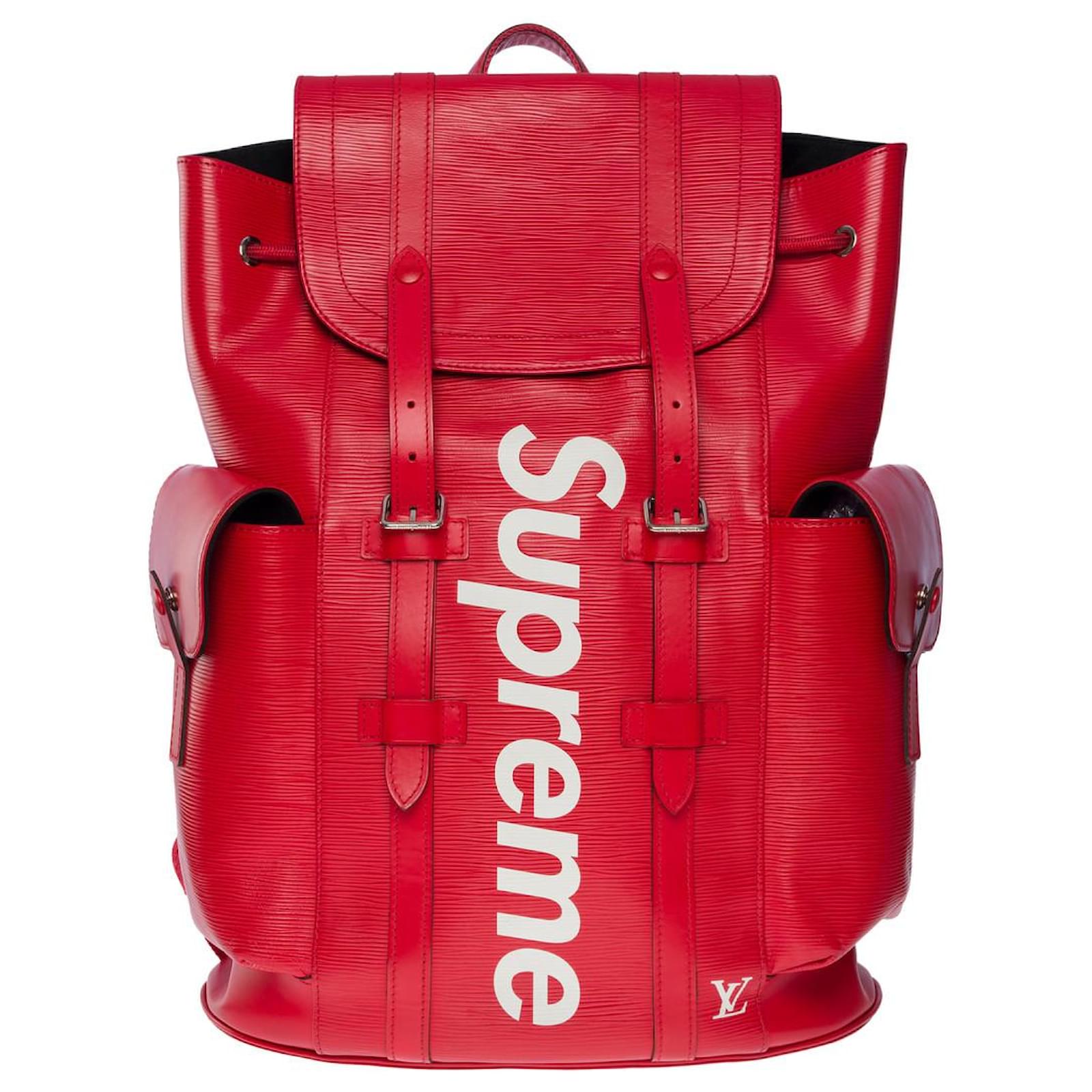 シュプリーム ルイヴィトン   LV Christopher Backpack エピレザークリストファーリュック 中古 SB01 Louis Vuitton christopher pm supreme backpack in red epi