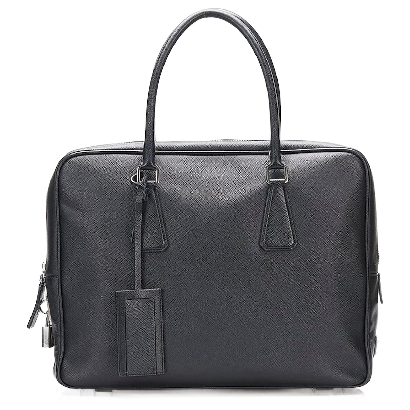 Prada Saffiano Leather Briefcase Black Pony-style calfskin ref.881378 ...