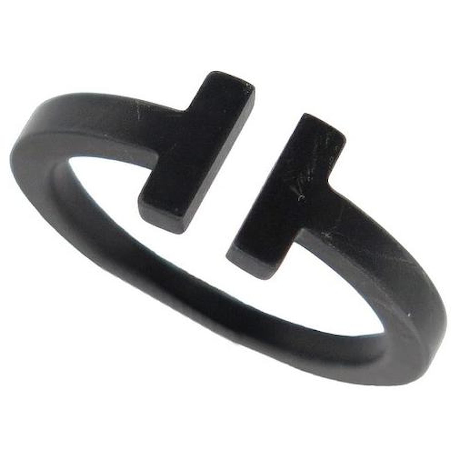 BAGUE TIFFANY CO T SQUARE 60151569 TAILLE 61 ACIER ENDUIT NOIR