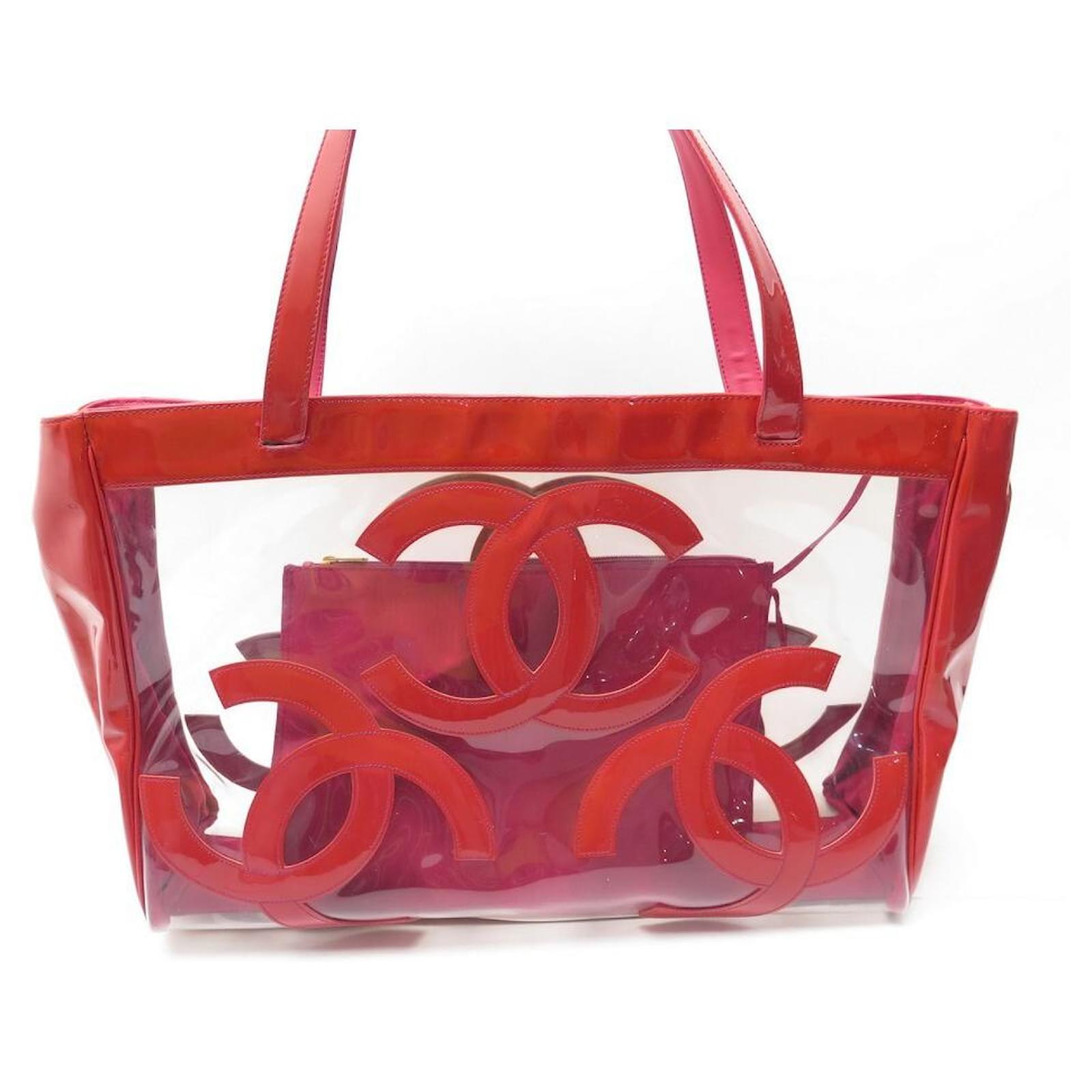 CHANEL CABAS DE PLAGE LOGO CC RED VINYL HAND BAG BEACH PURSE Plastic  ref.881608 - Joli Closet