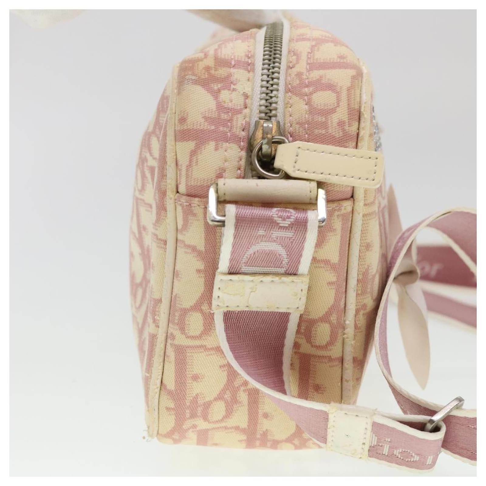 Christian Dior Trotter Canvas Flower Shoulder Bag Pink BO L 0034 Auth ...