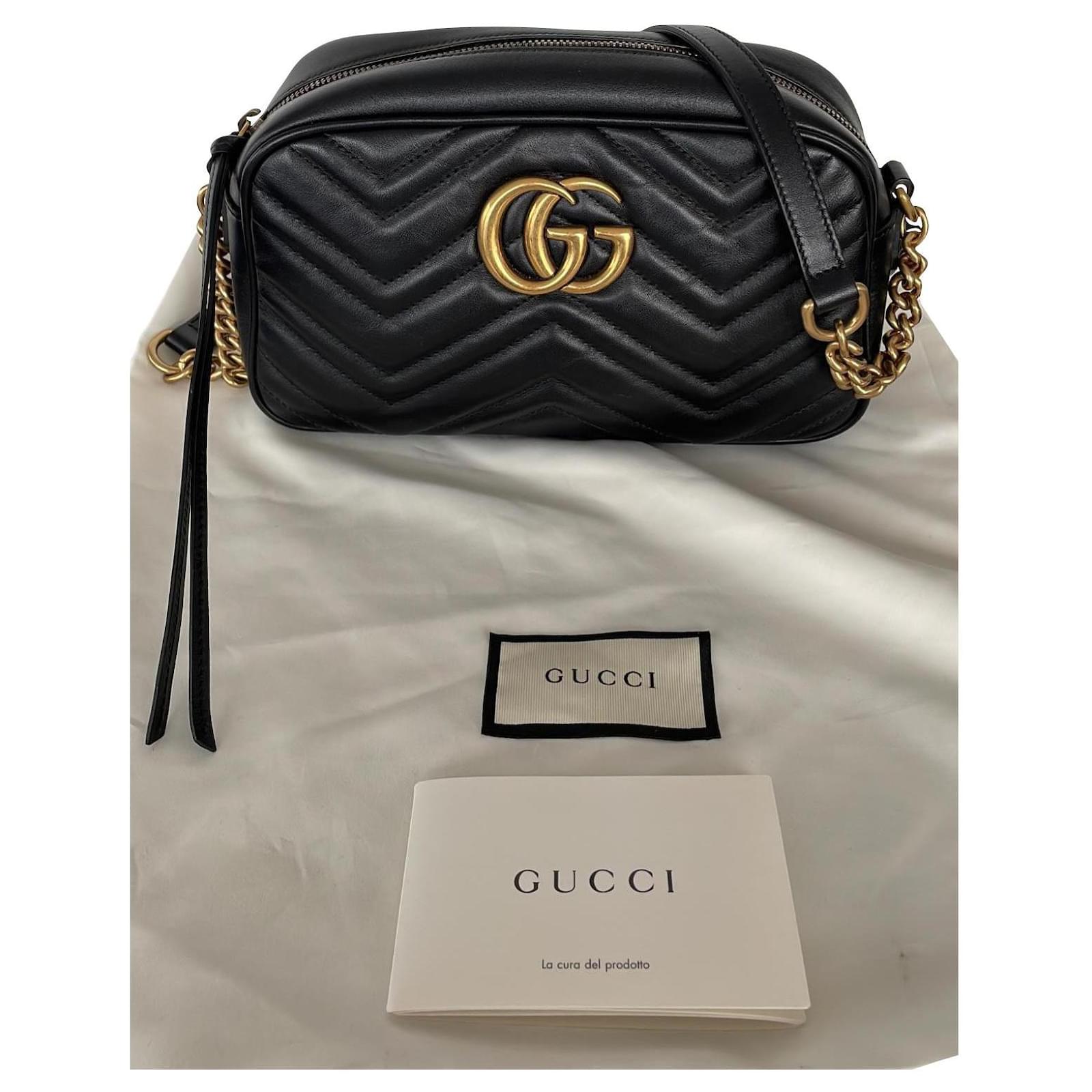 Gucci Black Chevron Leather Small GG Marmont Shoulder Bag Gucci