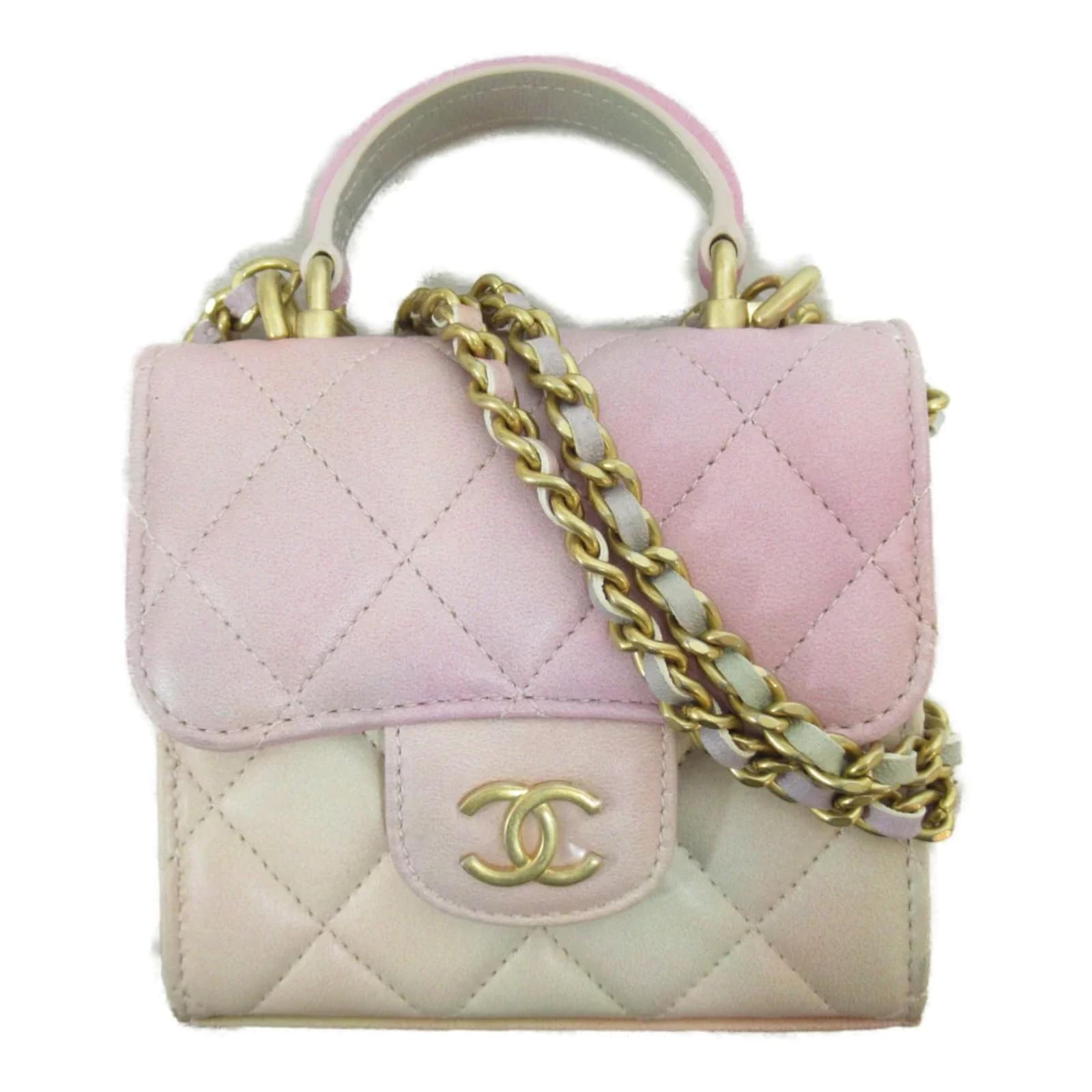 Chanel CC Quilted Leather Top Handle Mini Flap Bag AP2682 Pink