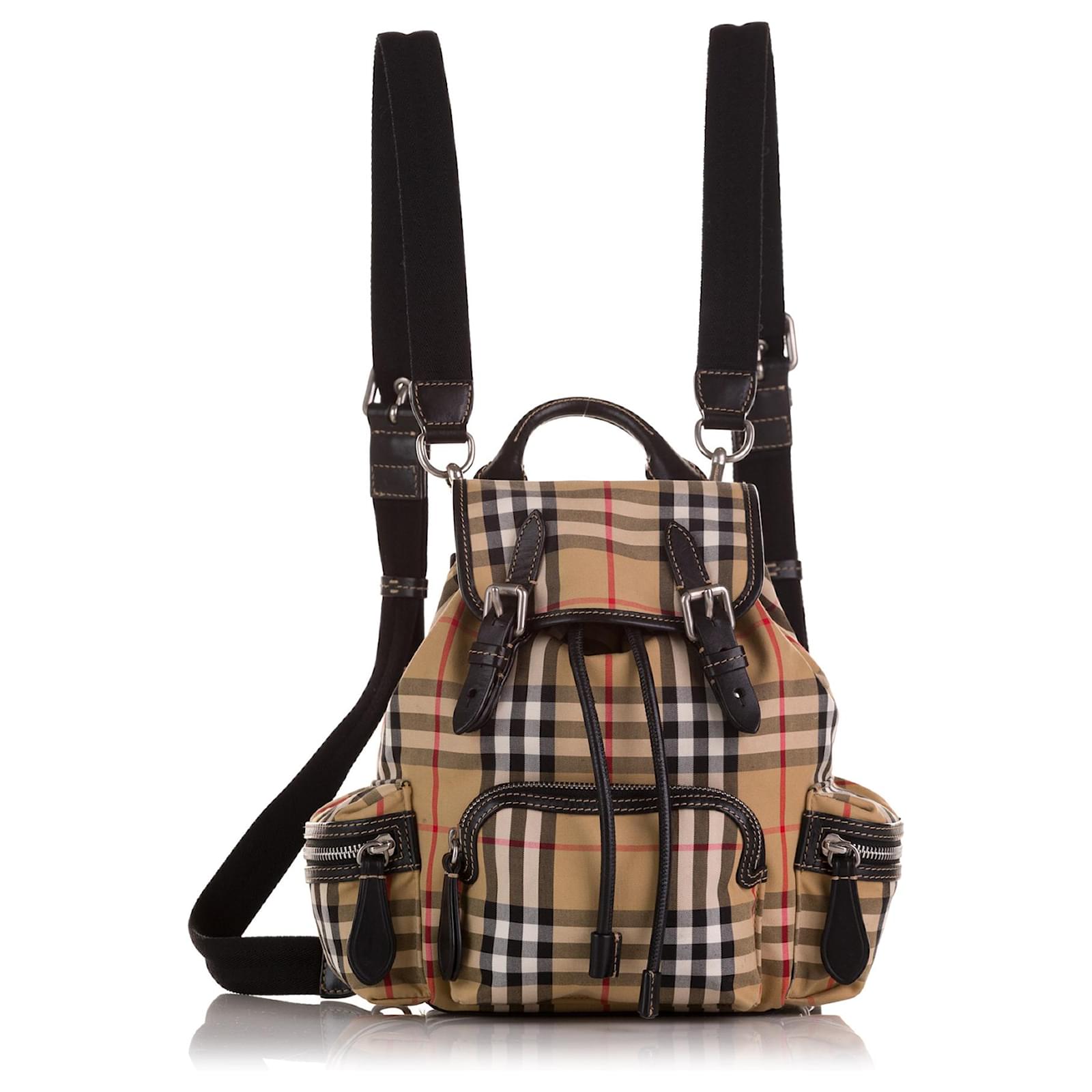 Burberry check-pattern Leather Backpack - Brown