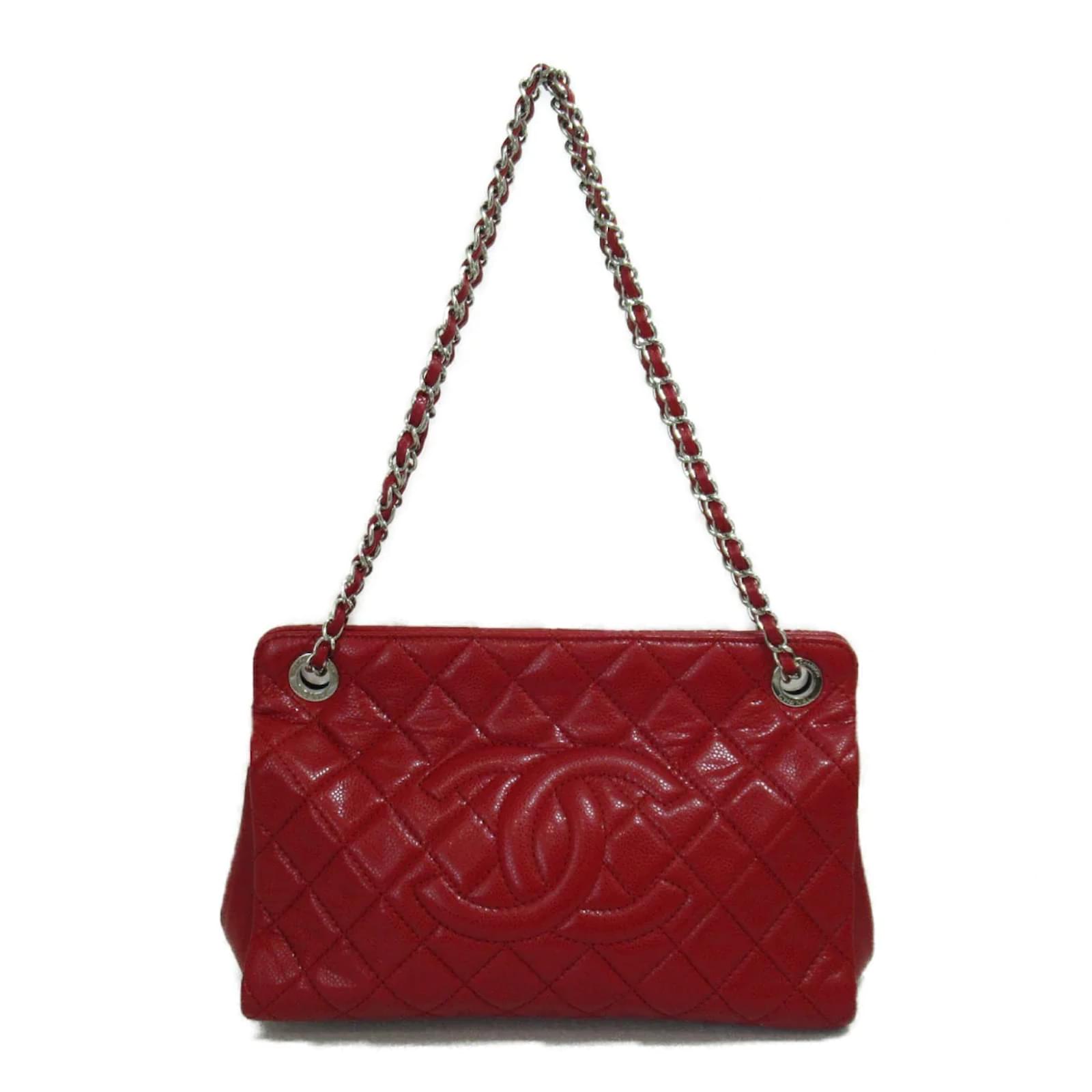 Chanel CC Quilted Caviar Chain Shoulder Bag Red Leather ref.882556