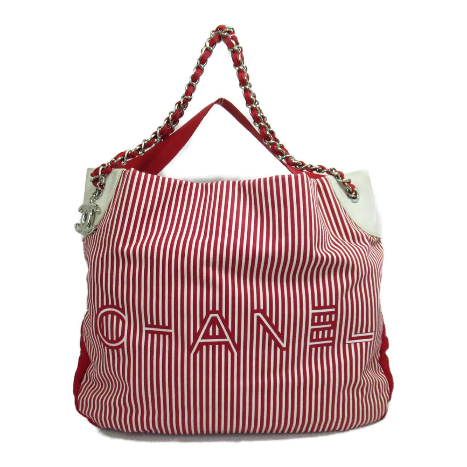 Chanel Striped Cotton Rialto Tote Bag Red Cloth ref.883732 - Joli Closet