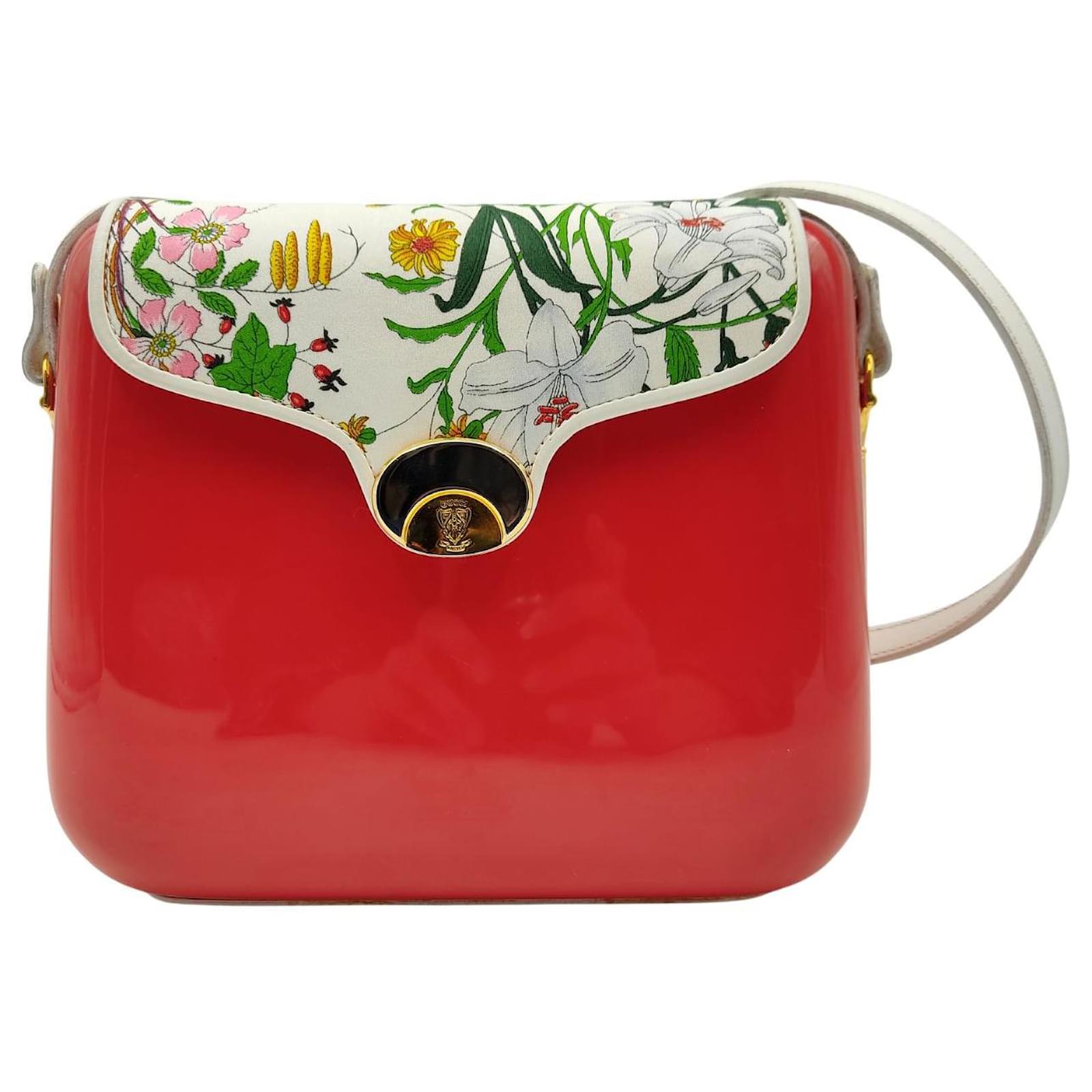 Gucci Flora vintage plastic bag from the 70s-80S Red Leather ref