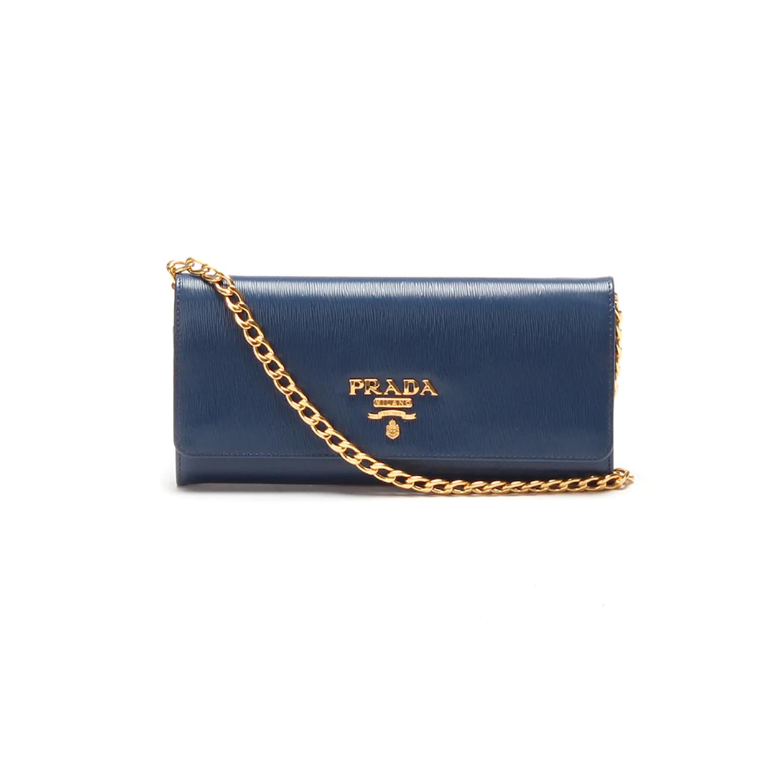 Prada Saffiano Wallet on Chain Blue Leather Pony-style calfskin ref.884262  - Joli Closet