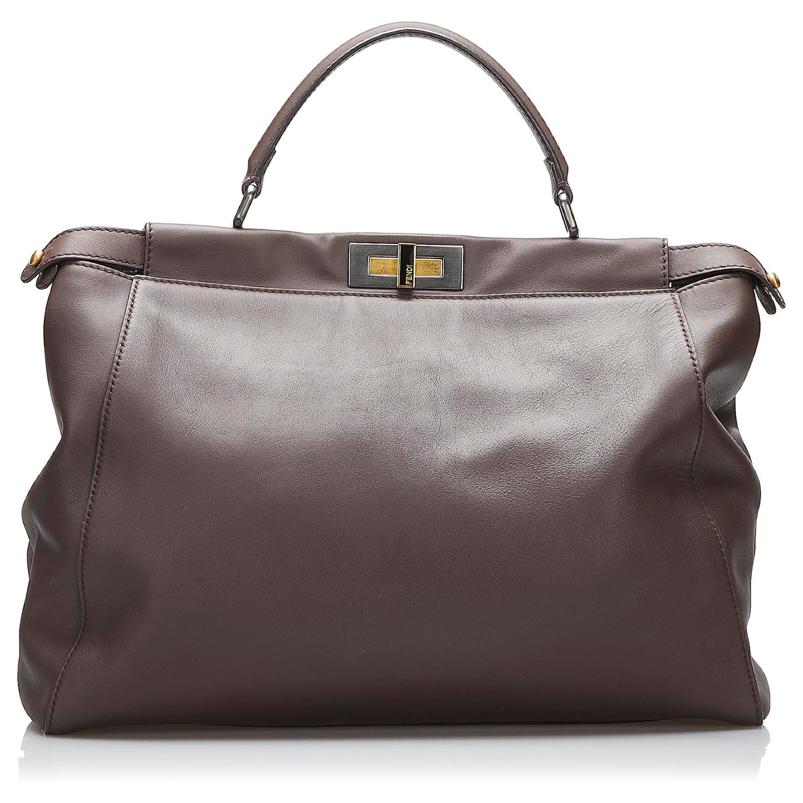 Fendi Brown Large Peekaboo Satchel Dark brown Leather Pony-style ...