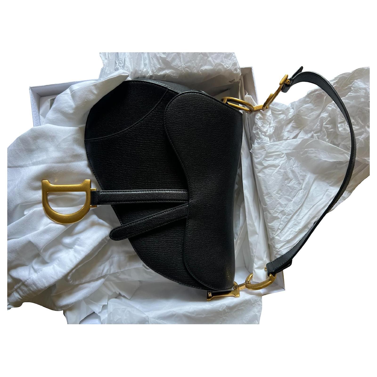 Saddle Pouch with Strap Black Grained Calfskin
