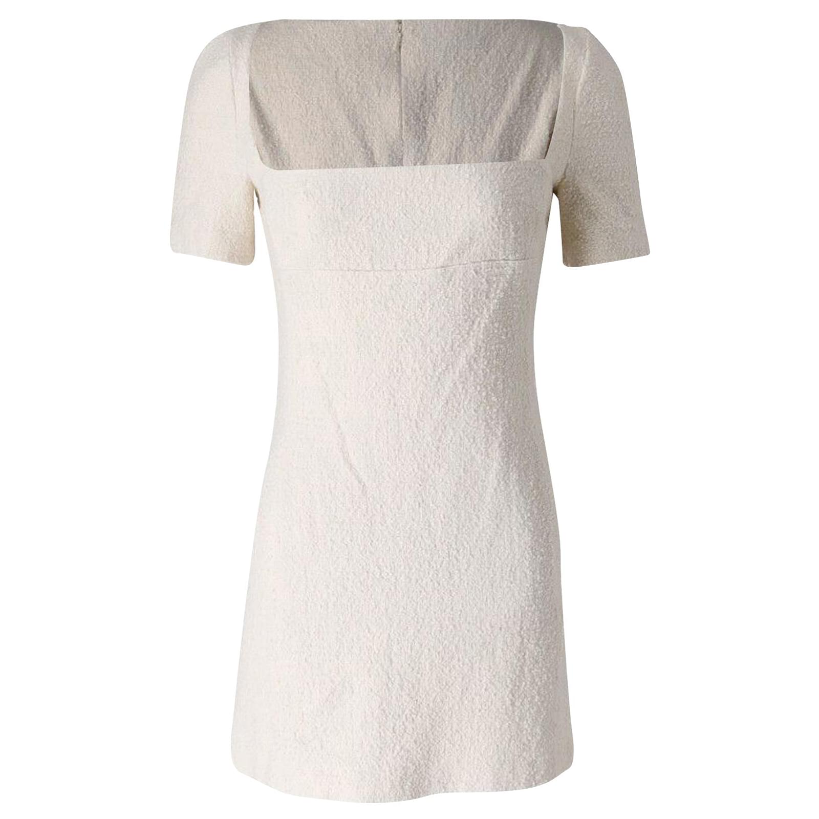 Pinko Antonia Mini Abito Scollo Quadrato in Cotone Panna Bianco