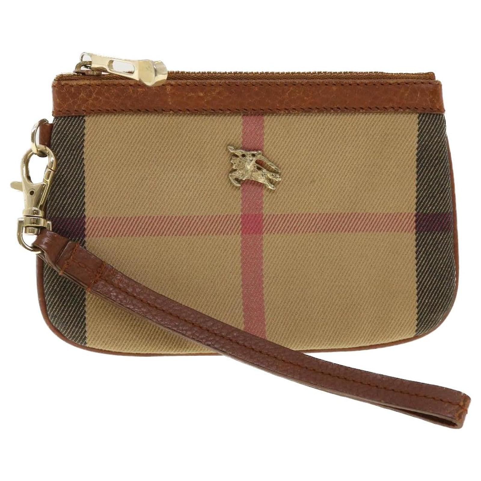 BURBERRY Nova Check Pouch Nylon Beige ITPELCRM9SCA Auth