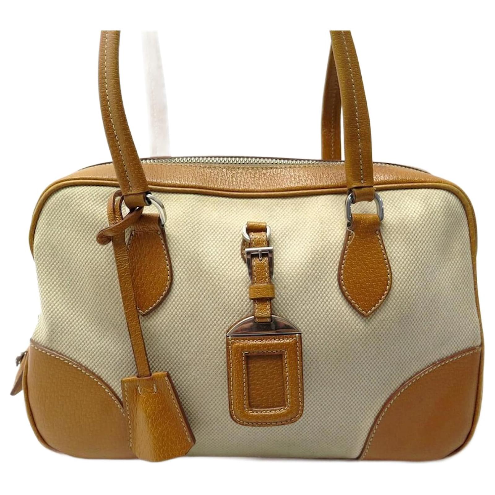 Prada Bauletto Leather Bowling Bag In Gold
