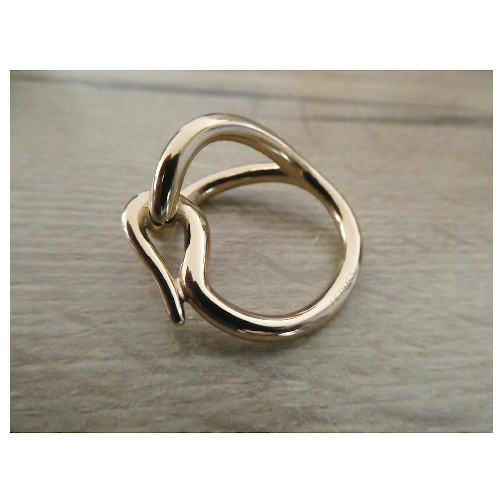 Hermès scarf ring jumbo golden Gold hardware Steel ref.888589