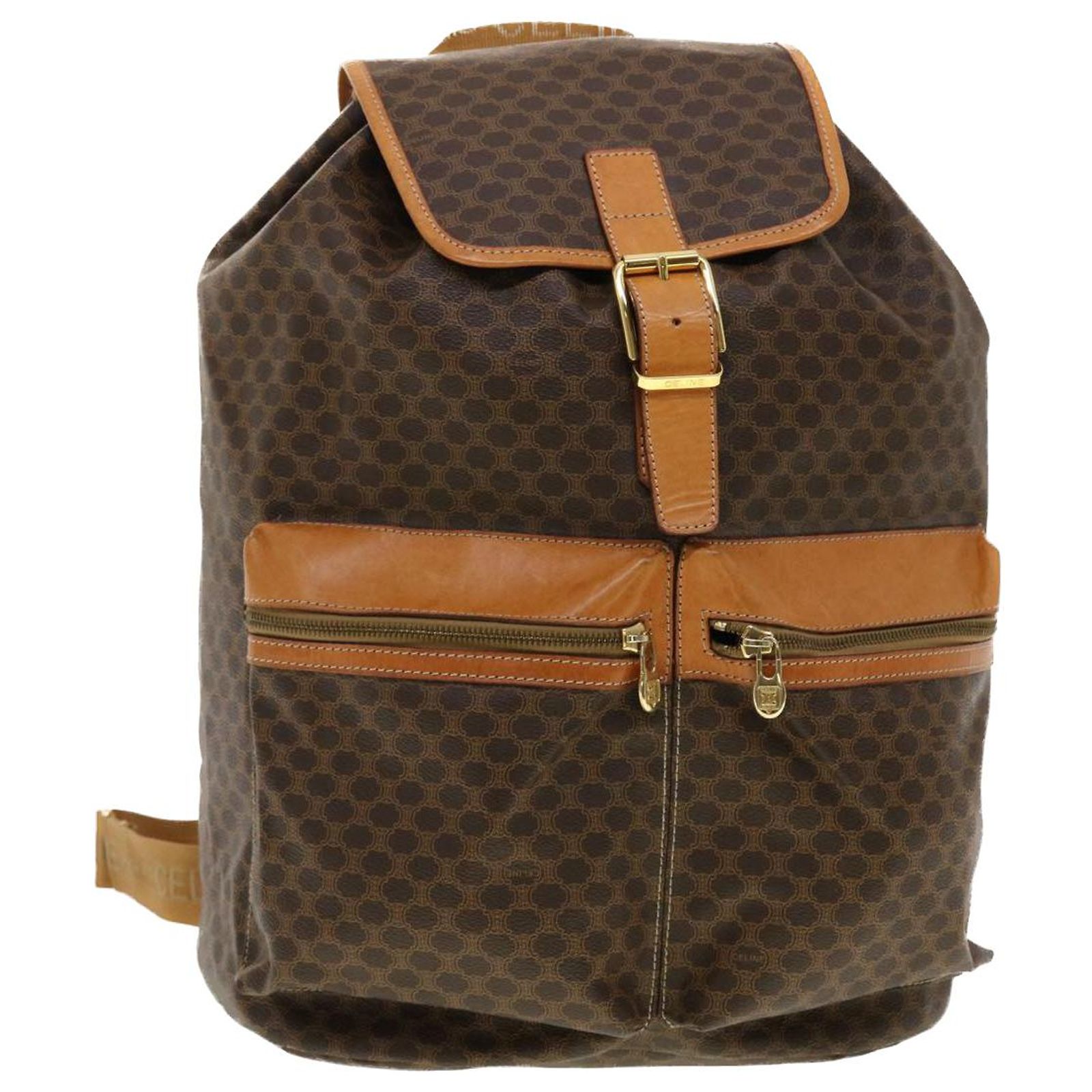 Celine Vintage Macadam Backpack Canvas And Leather Brown  display picture 1
