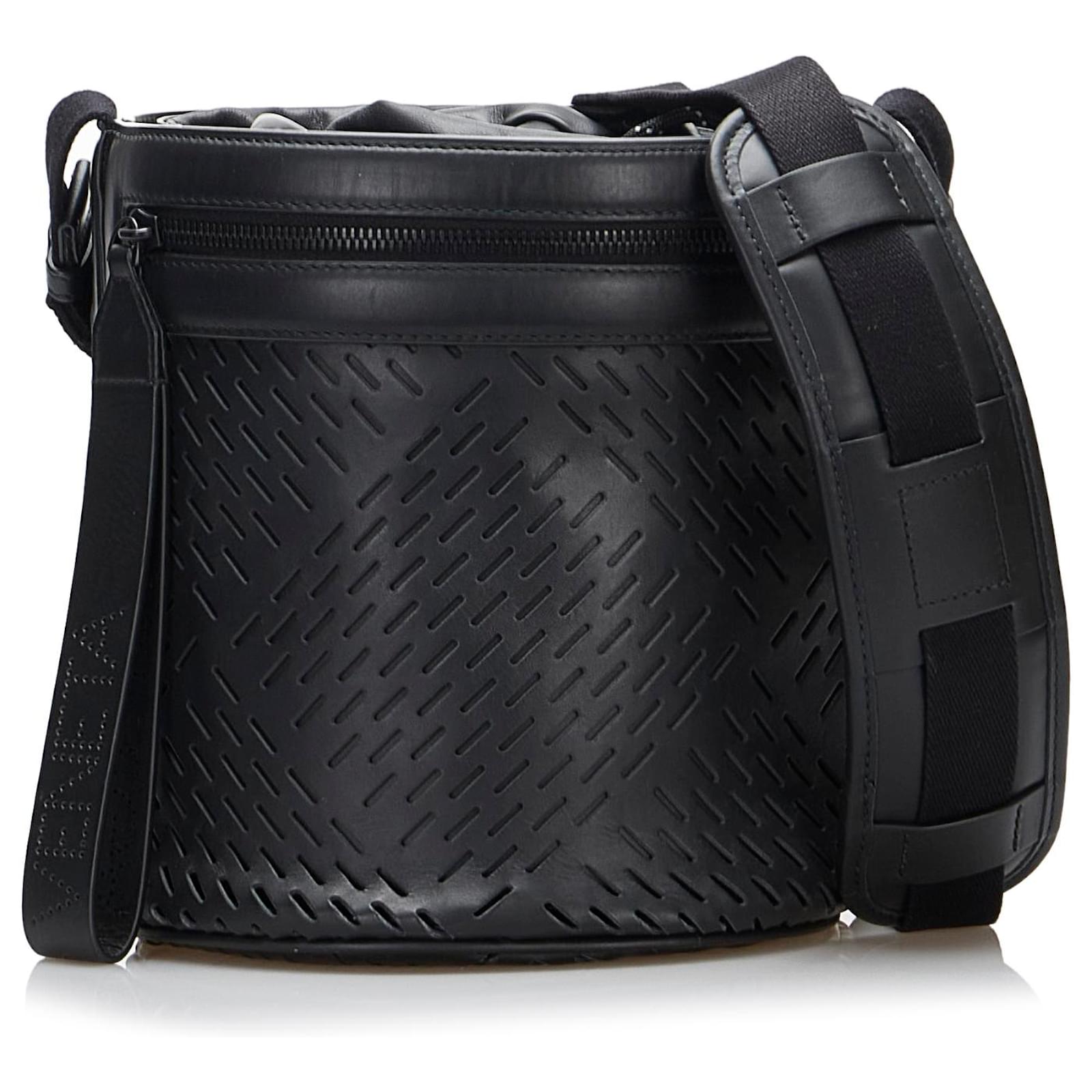 Bottega Veneta Black Perforated Leather Paper Bucket Bag