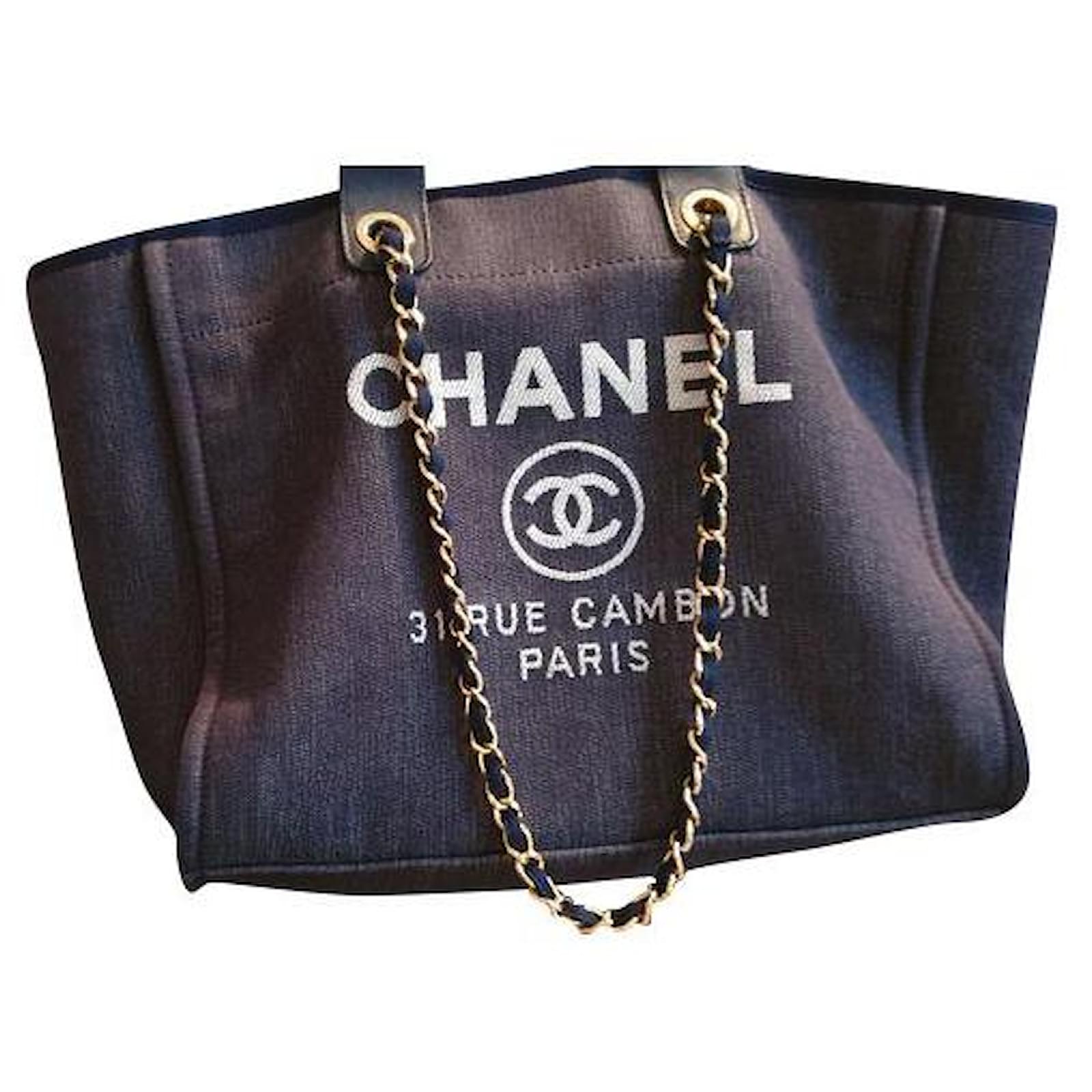 Chanel Deauville Medium Bowling Denim Shoulder Bag Blue