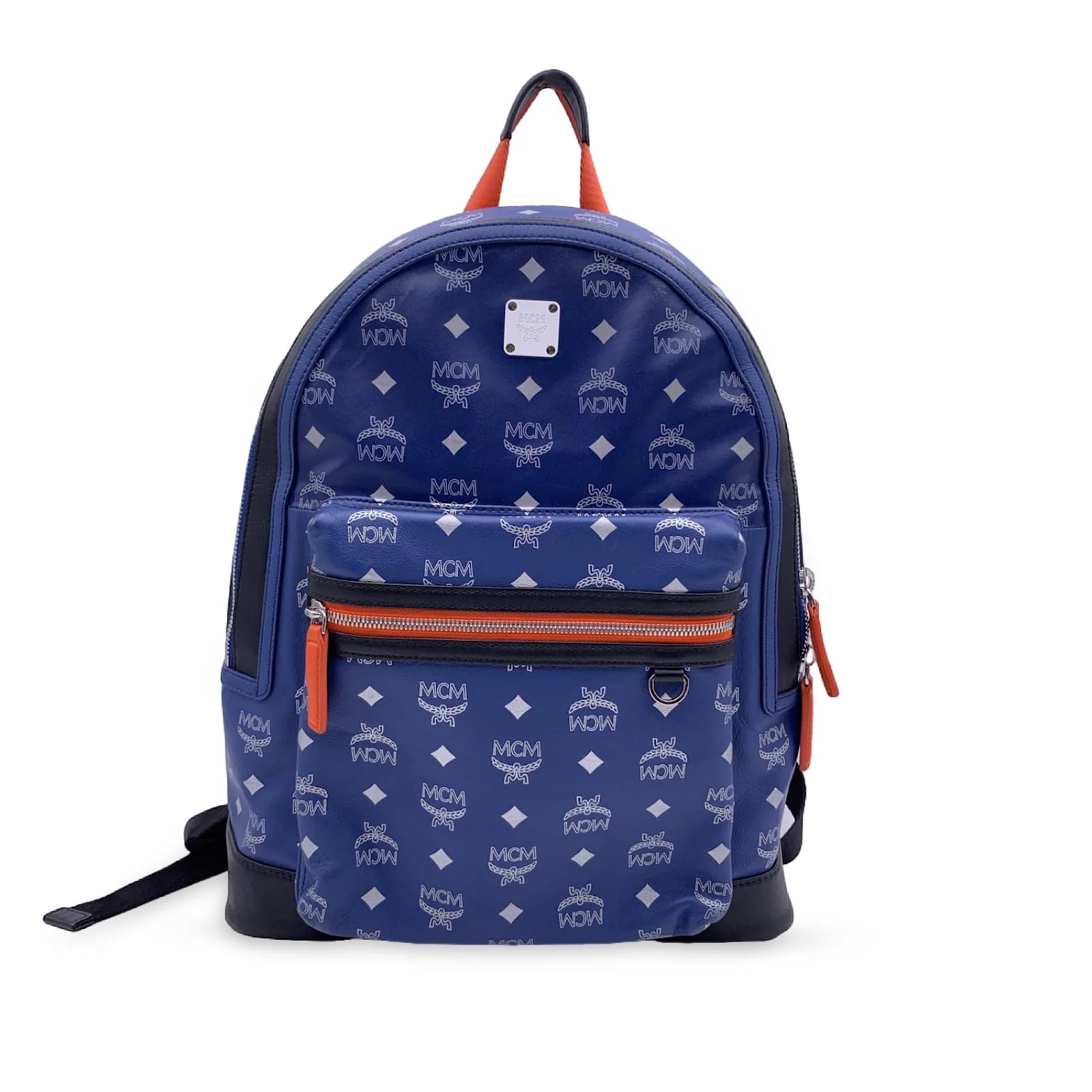 MCM Blue Visetos Reflective Nylon and Canvas Resnick Backpack Bag