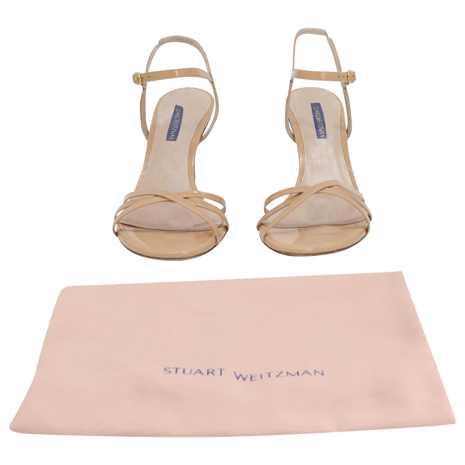 Stuart Weitzman Starla 80 High Heel Sandals in Nude Patent Leather Brown Flesh ref.891607 Joli Closet