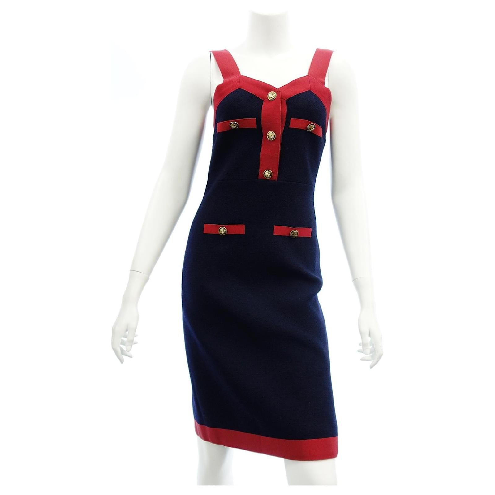 Gucci One Piece upperr Button Tweed Ladies 36 Navy x Red GUCCI
