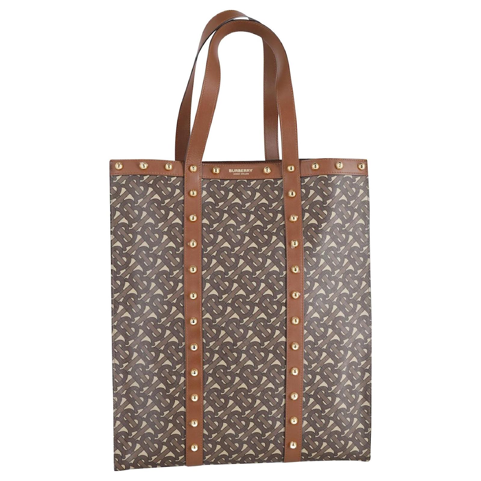 Burberry Monogram Portrait Tote in Brown Calfskin Leather Pony